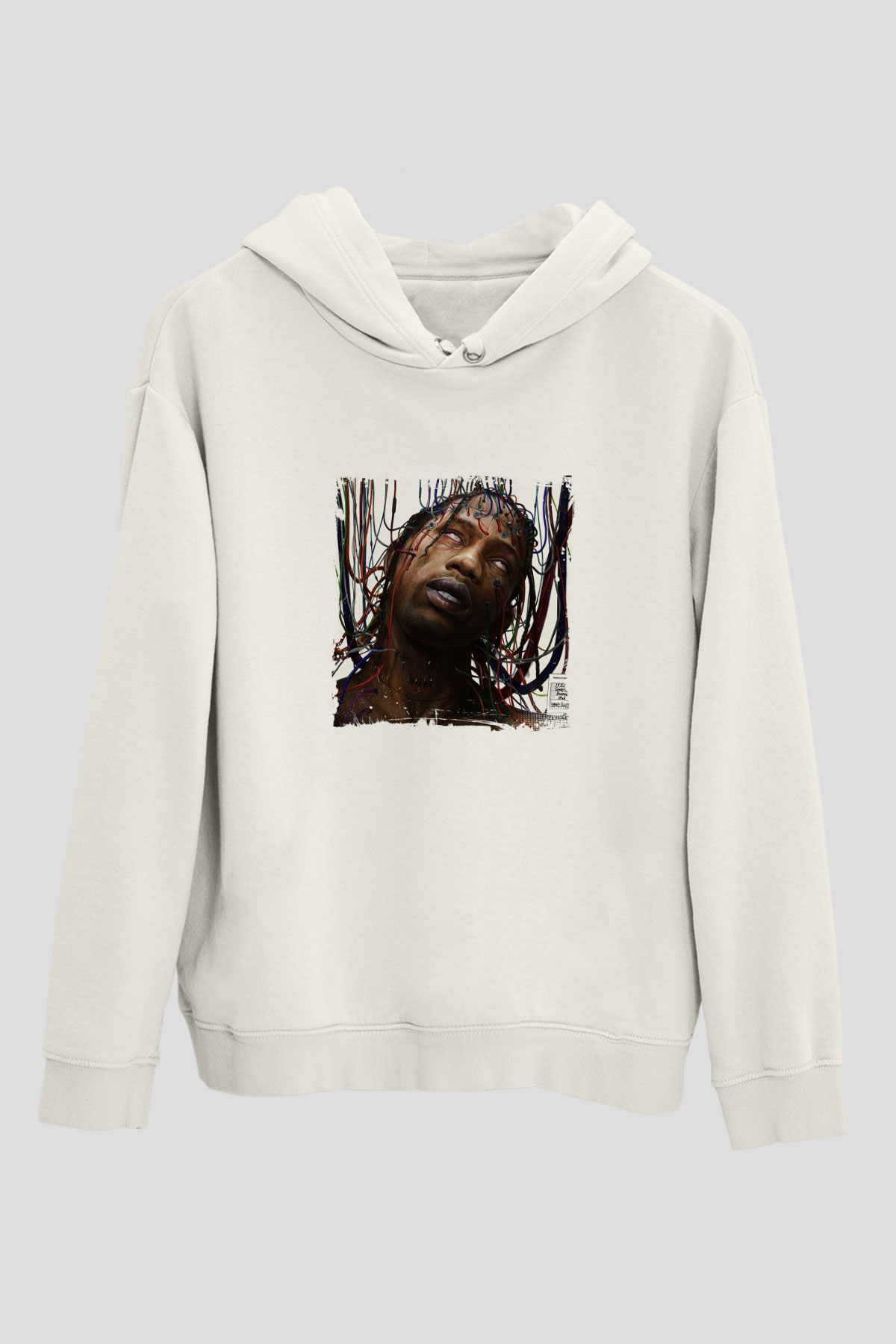 Travis Scott Baskılı Unisex Beyaz Kapüşonlu Sweatshirt