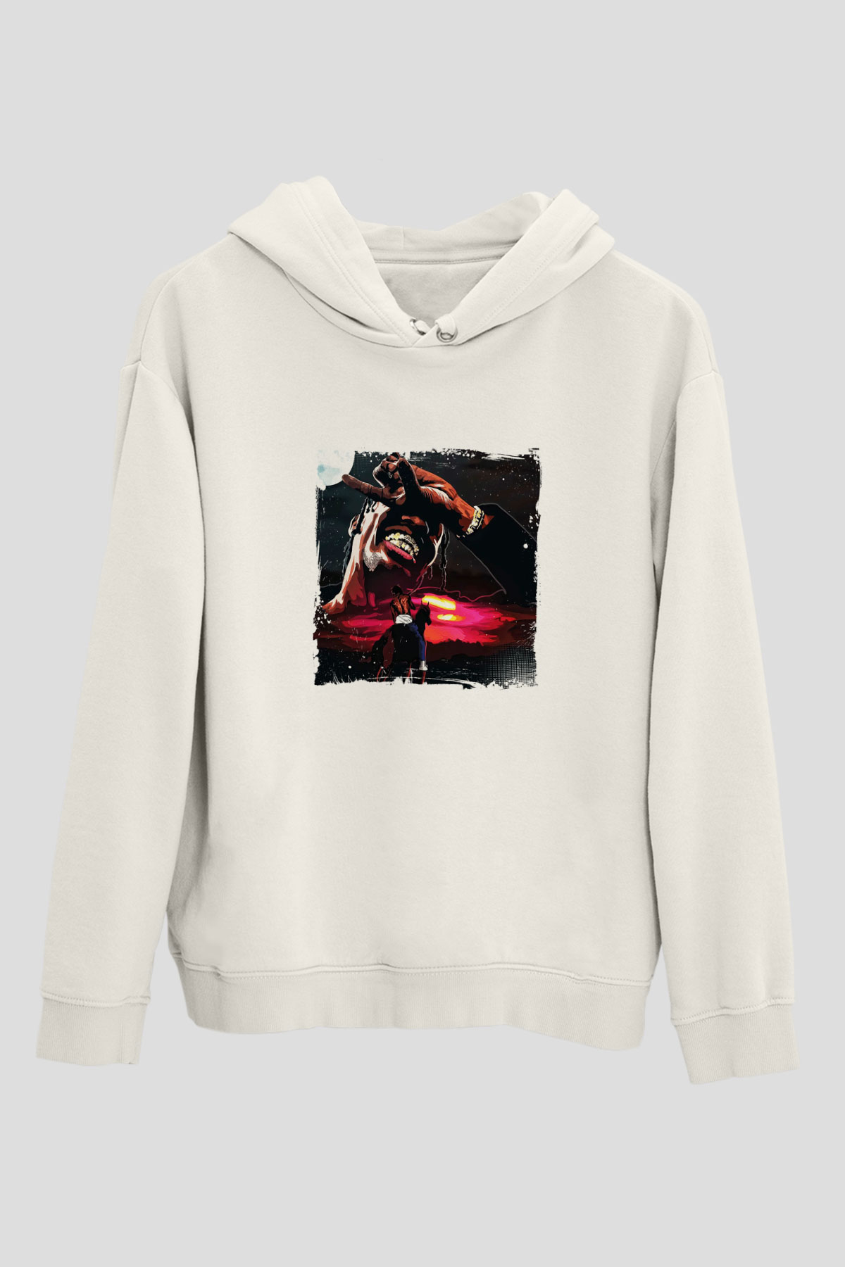 Travis Scott Baskılı Unisex Beyaz Kapüşonlu Sweatshirt