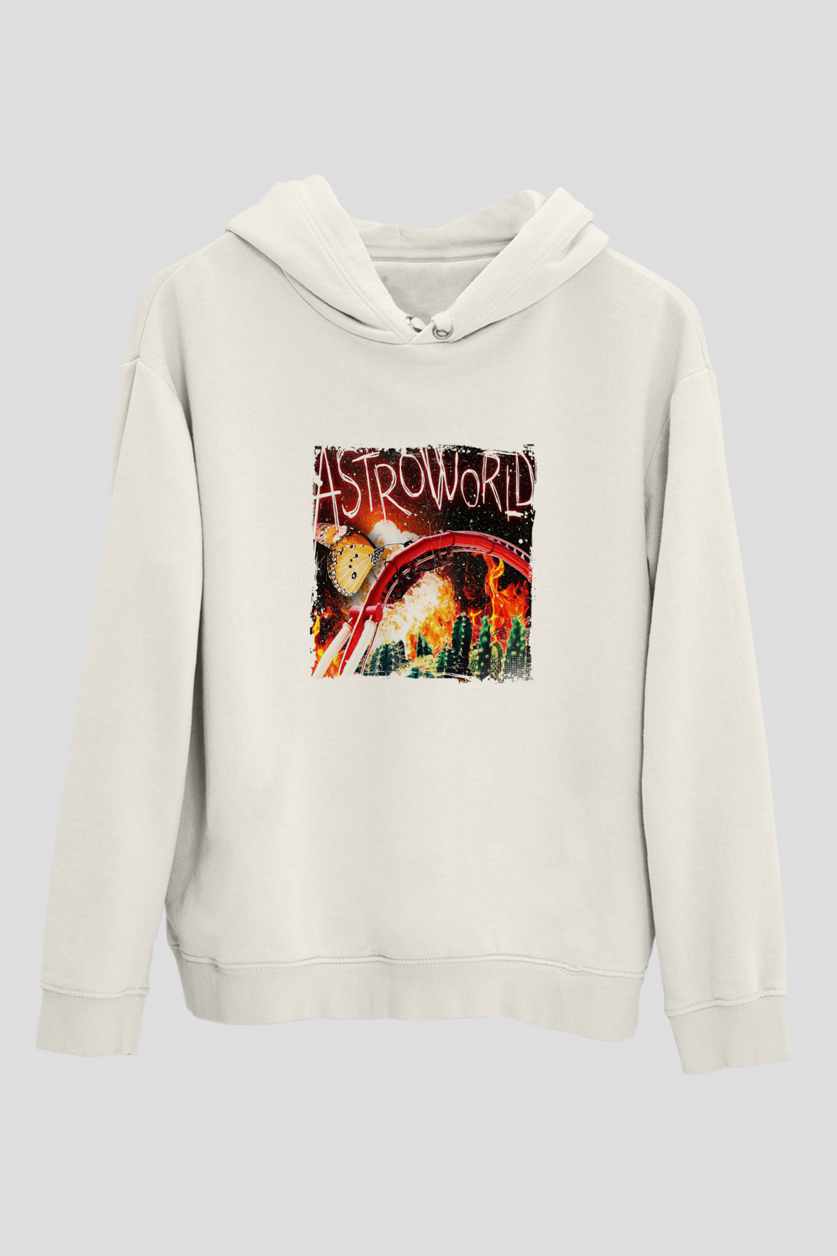 Travis Scott Baskılı Unisex Beyaz Kapüşonlu Sweatshirt