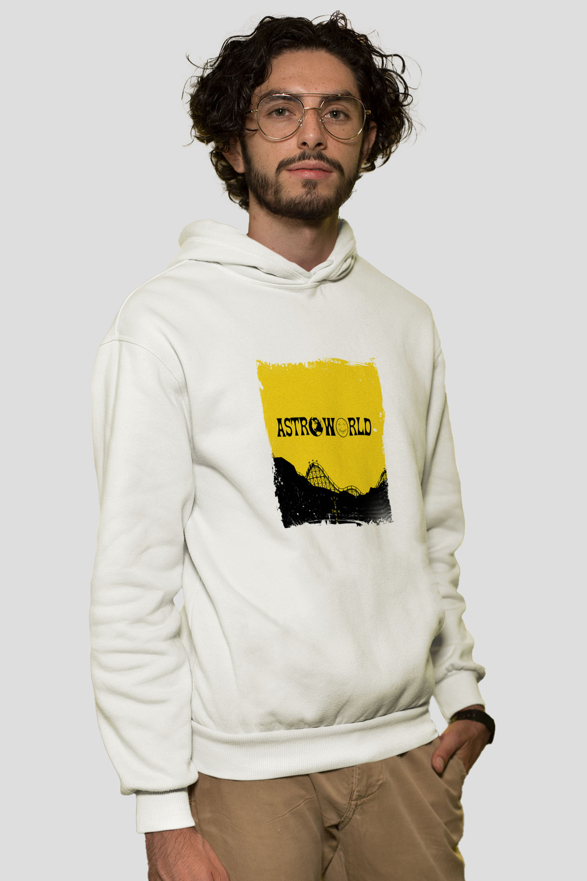 Travis Scott Baskılı Unisex Beyaz Kapüşonlu Sweatshirt