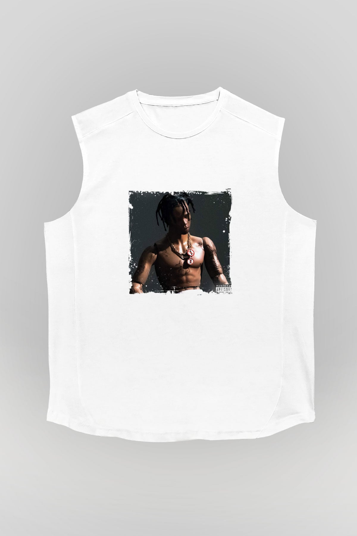 Travis Scott Baskılı Unisex Beyaz Kolsuz Tişört