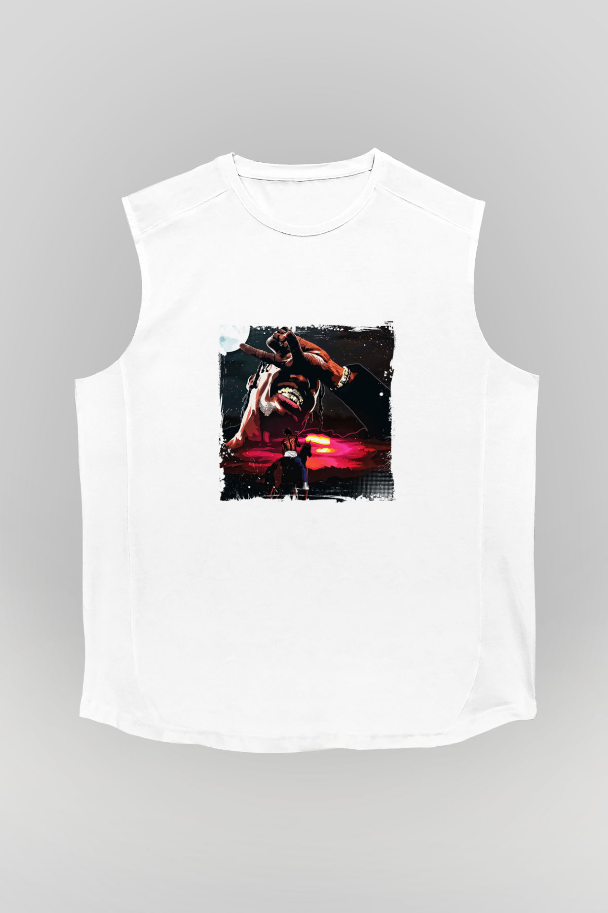 Travis Scott Baskılı Unisex Beyaz Kolsuz Tişört