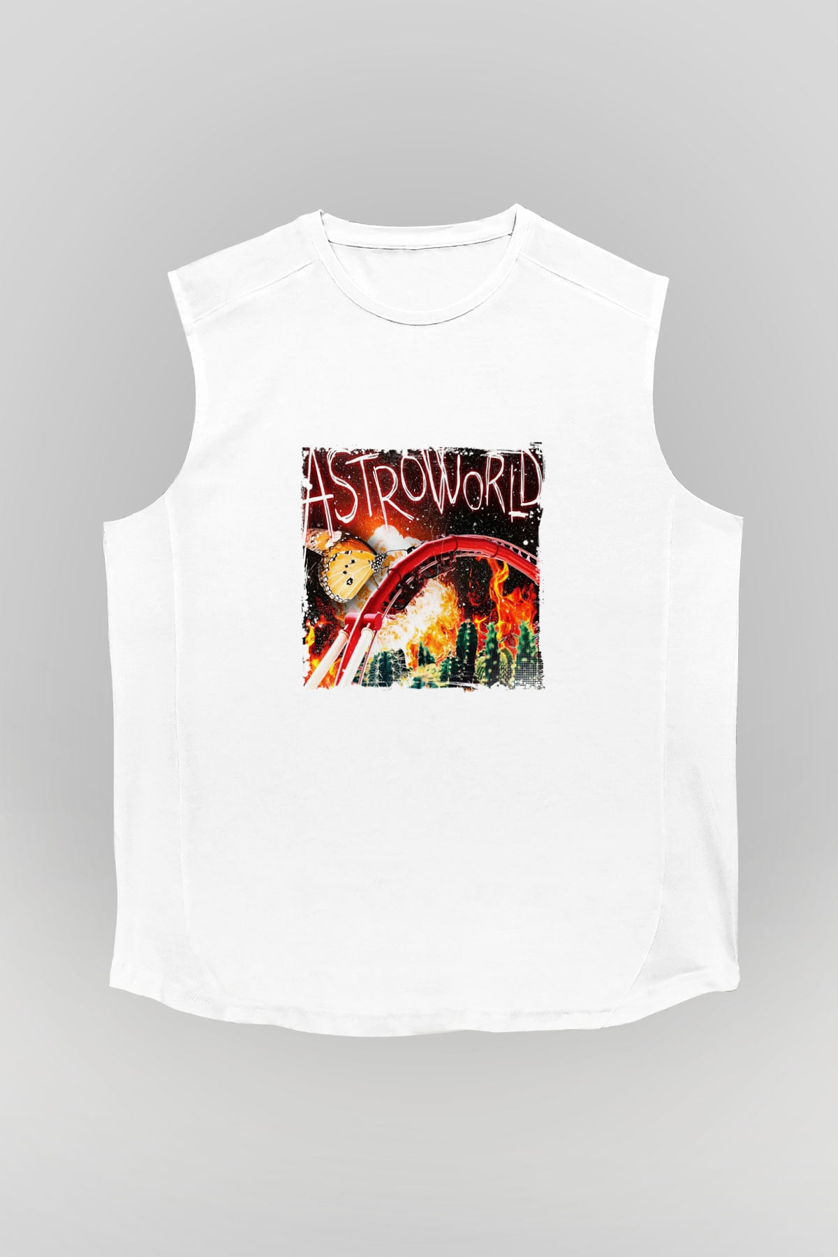 Travis Scott Baskılı Unisex Beyaz Kolsuz Tişört