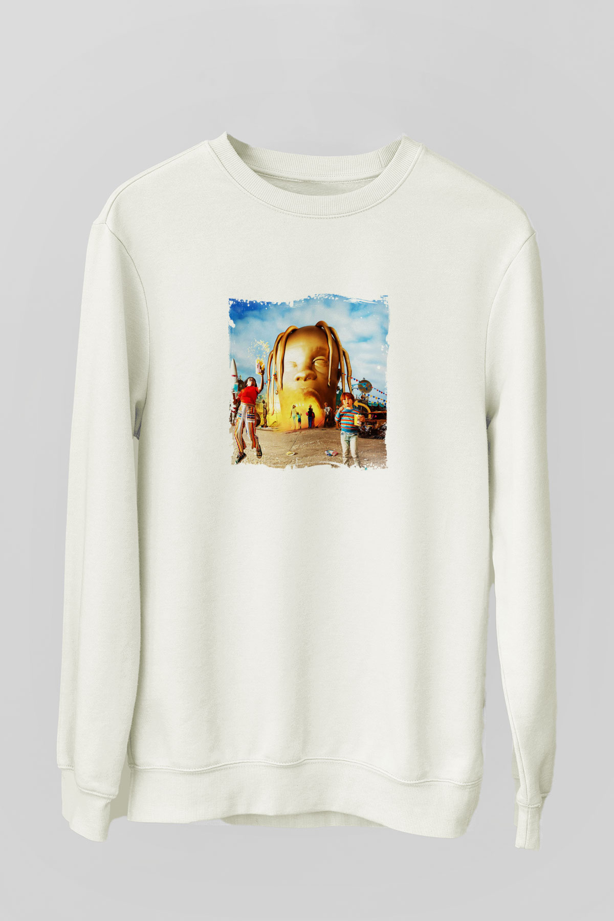 Travis Scott Baskılı Unisex Beyaz Sweatshirt