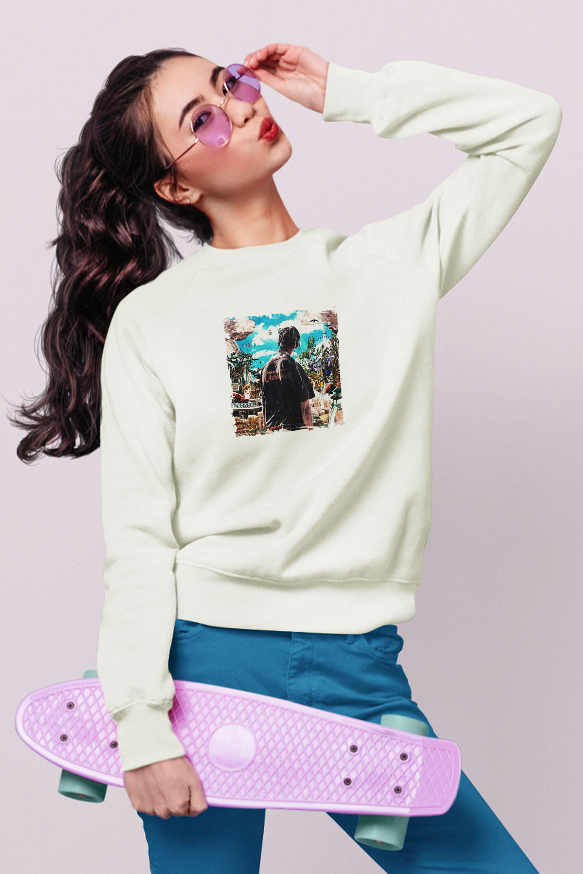 Travis Scott Baskılı Unisex Beyaz Sweatshirt