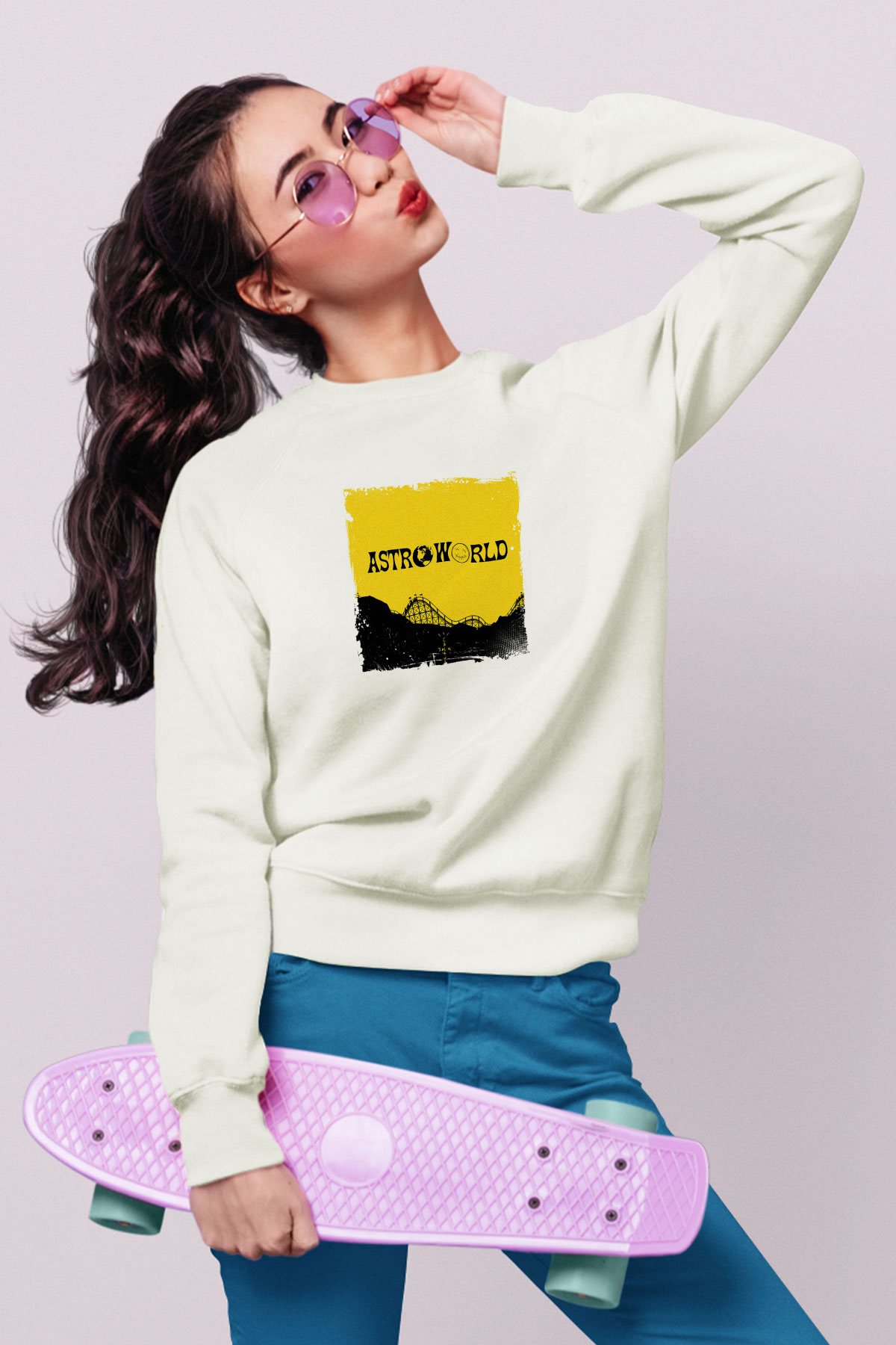 Travis Scott Baskılı Unisex Beyaz Sweatshirt