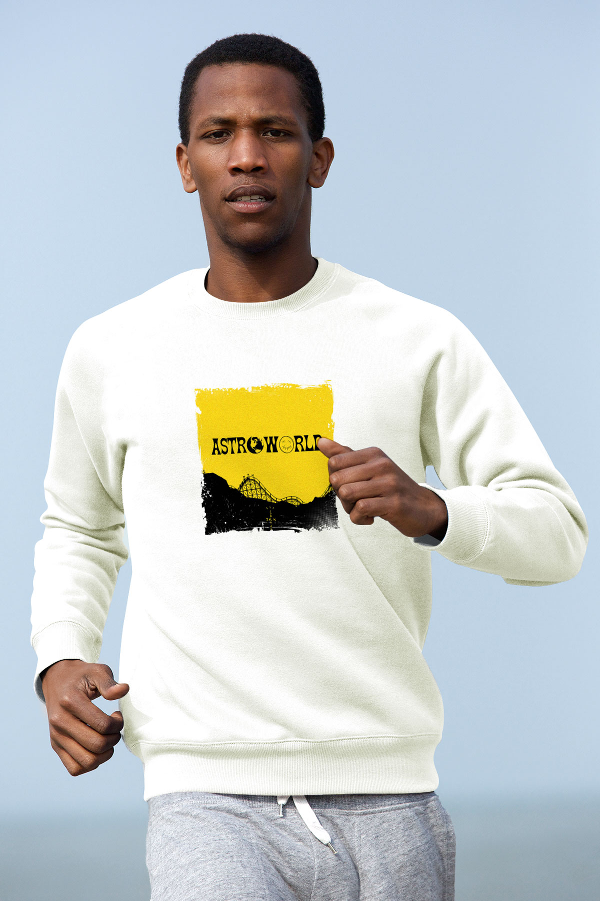 Travis Scott Baskılı Unisex Beyaz Sweatshirt