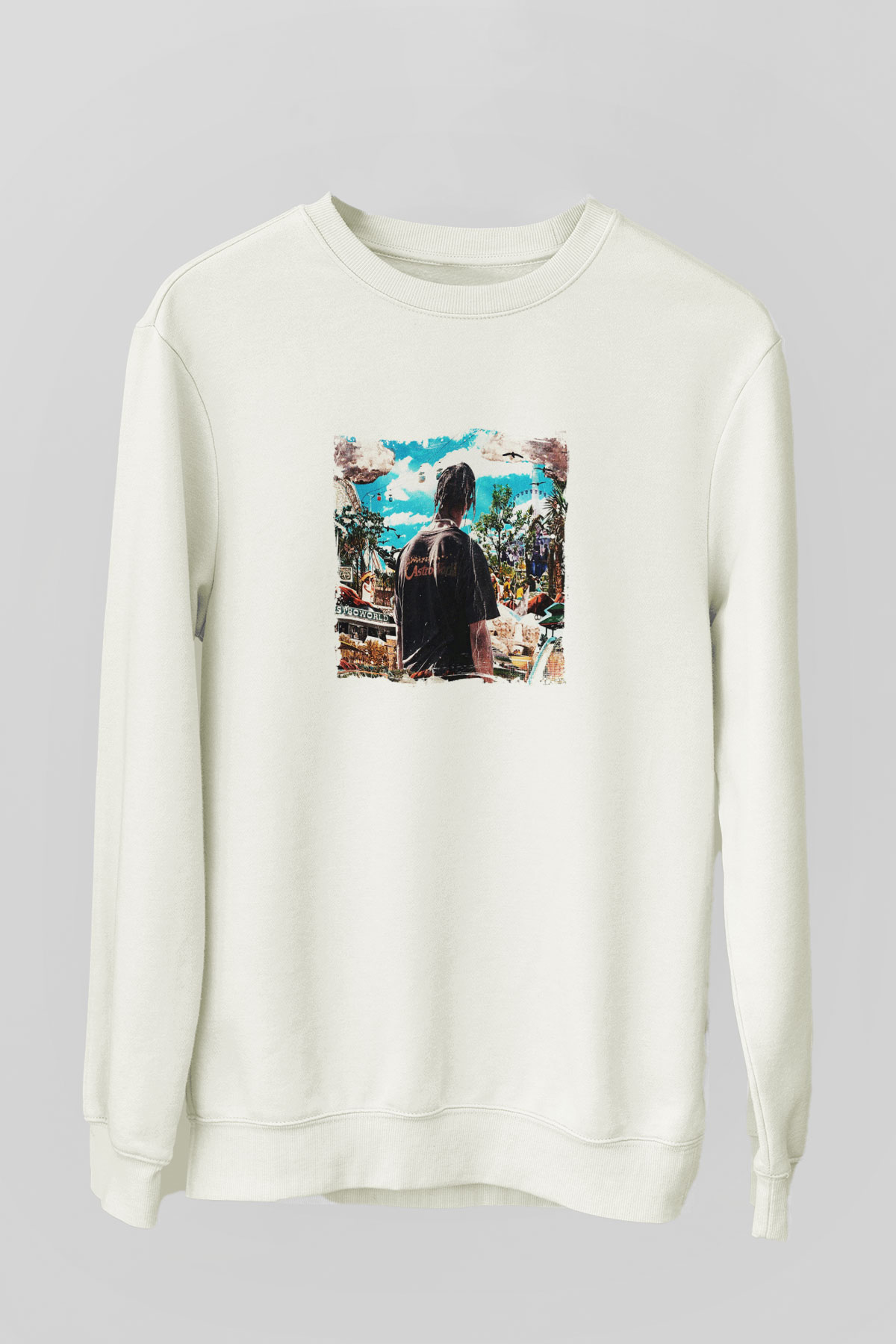 Travis Scott Baskılı Unisex Beyaz Sweatshirt