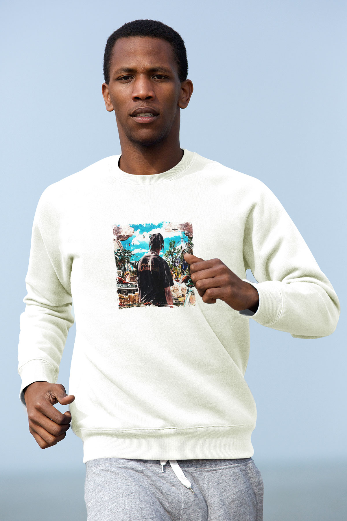 Travis Scott Baskılı Unisex Beyaz Sweatshirt