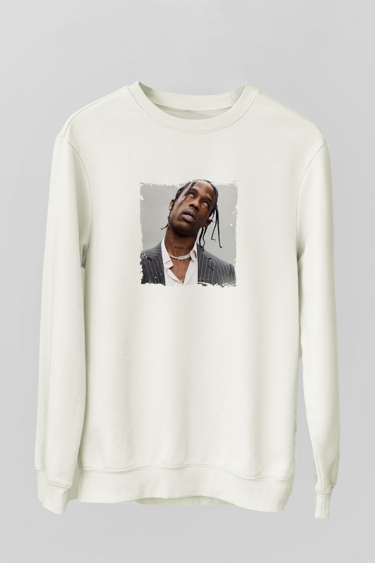 Travis Scott Baskılı Unisex Beyaz Sweatshirt