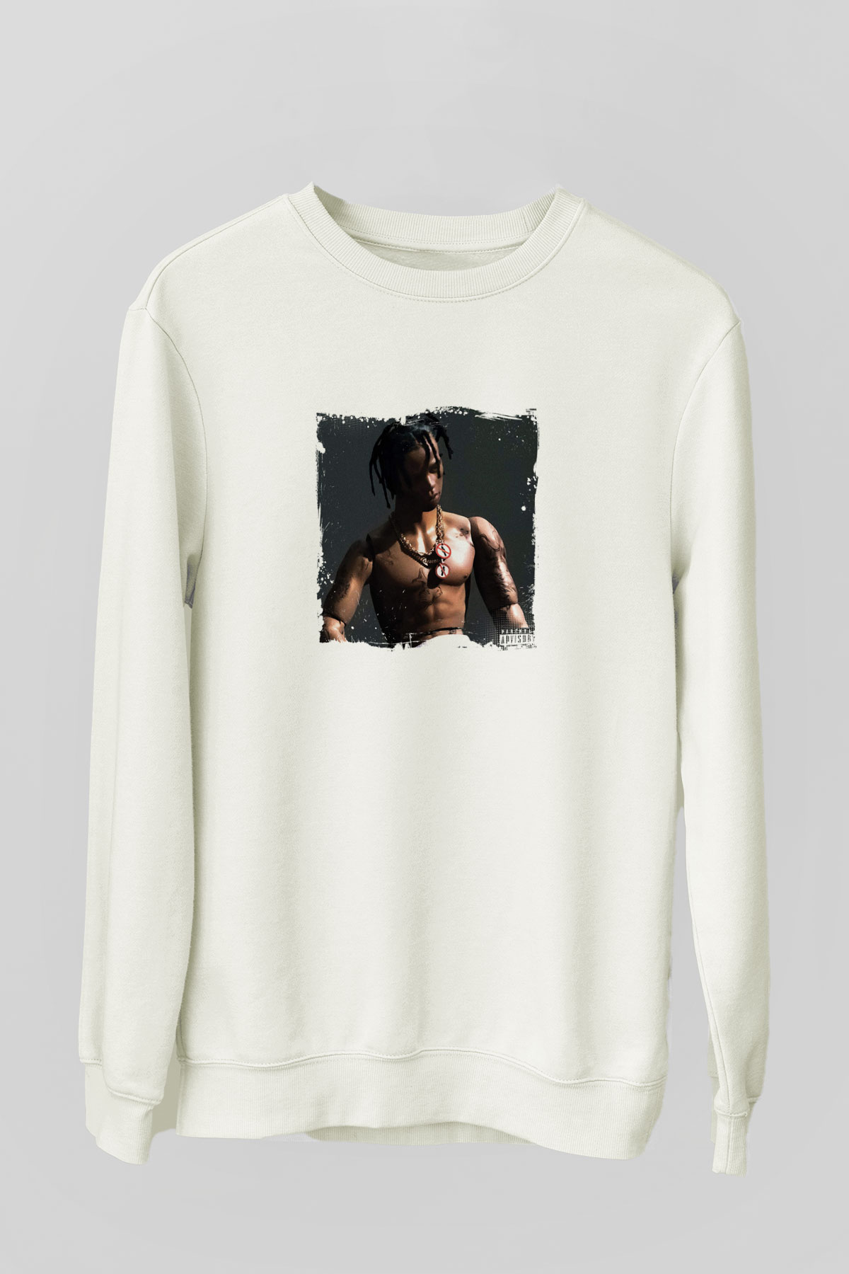 Travis Scott Baskılı Unisex Beyaz Sweatshirt