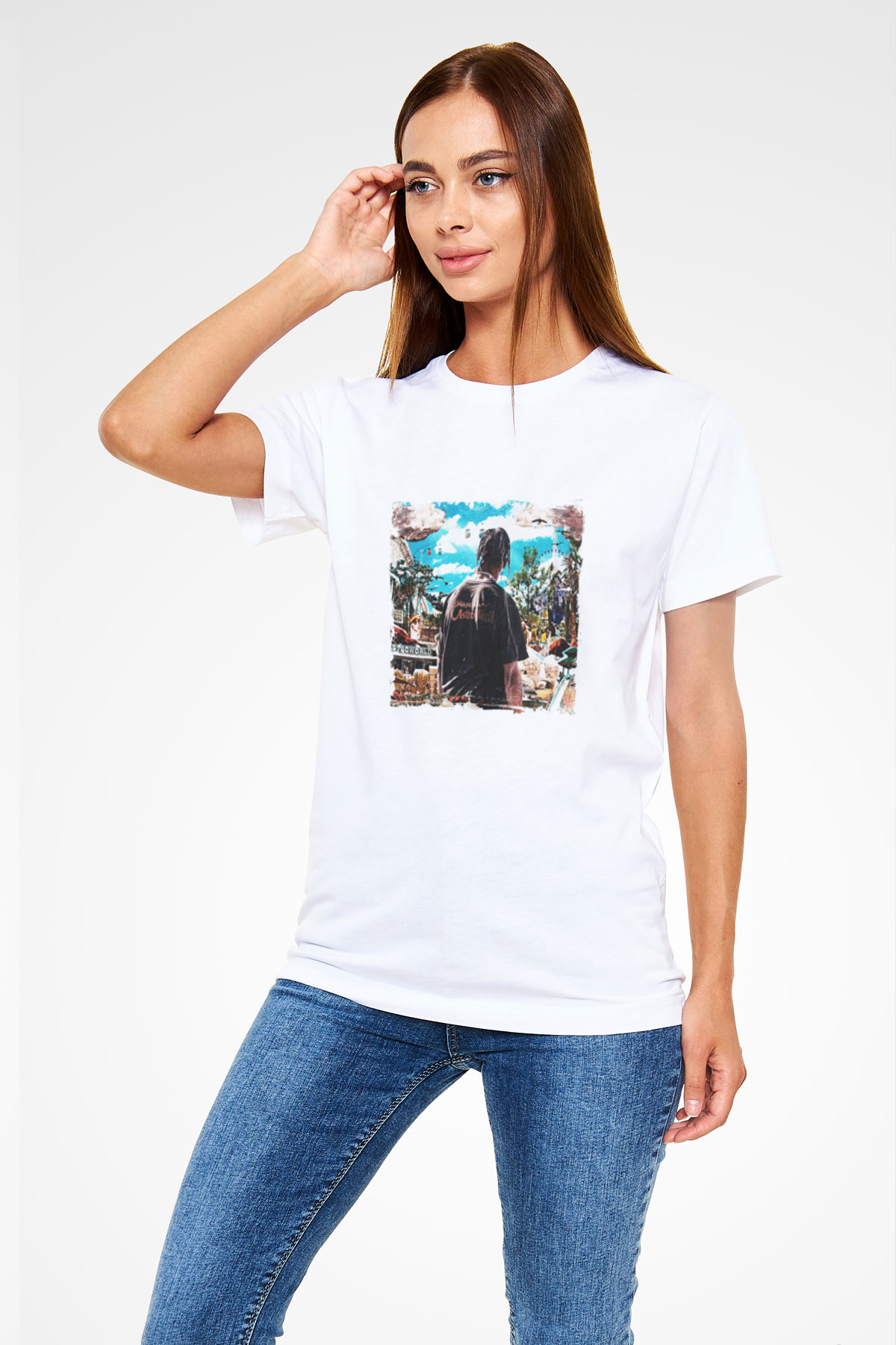 Travis Scott Baskılı Unisex Beyaz Tişört