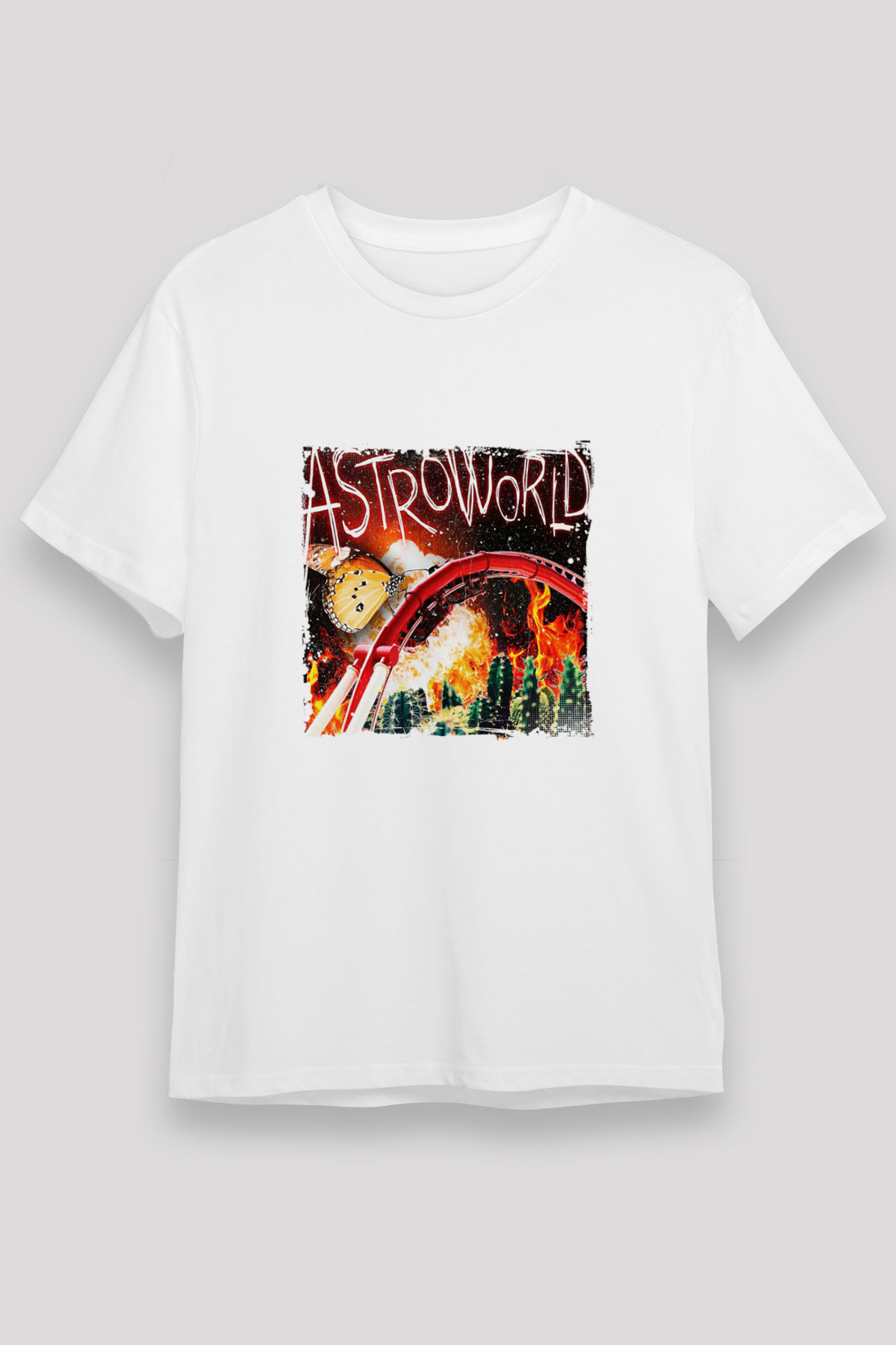 Travis Scott Baskılı Unisex Beyaz Tişört