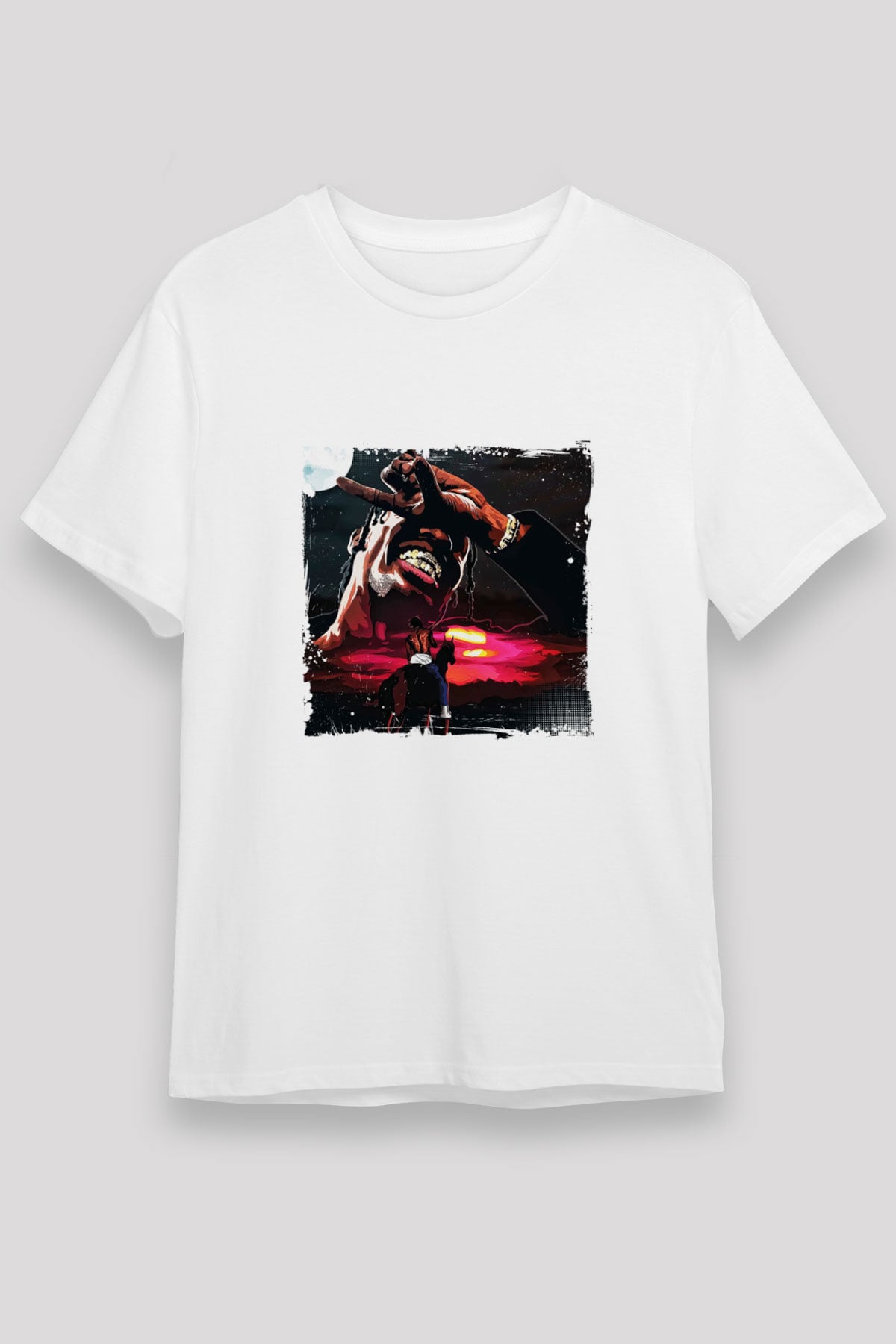 Travis Scott Baskılı Unisex Beyaz Tişört