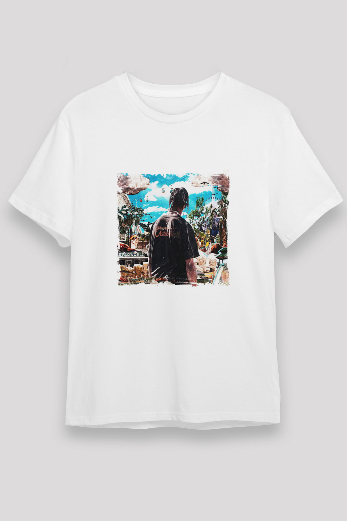 Travis Scott Baskılı Unisex Beyaz Tişört