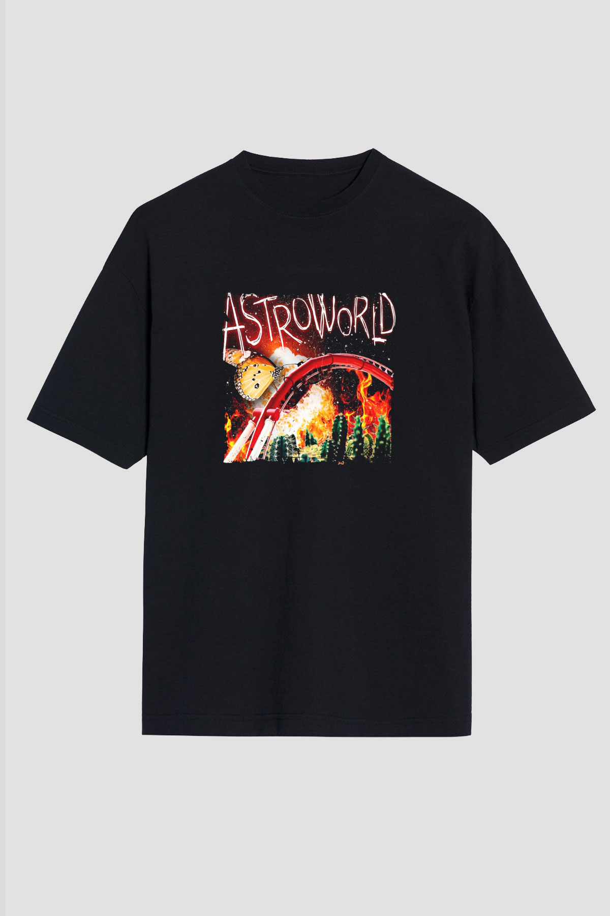 Travis Scott Baskılı Unisex Oversize Siyah Tişört