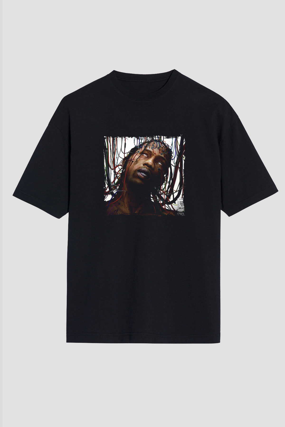 Travis Scott Baskılı Unisex Oversize Siyah Tişört