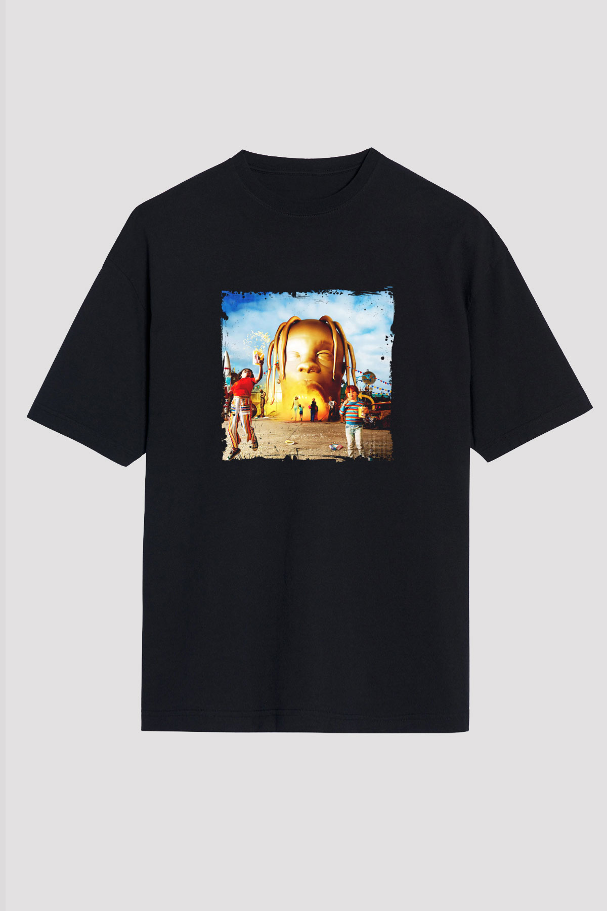 Travis Scott Baskılı Unisex Oversize Siyah Tişört