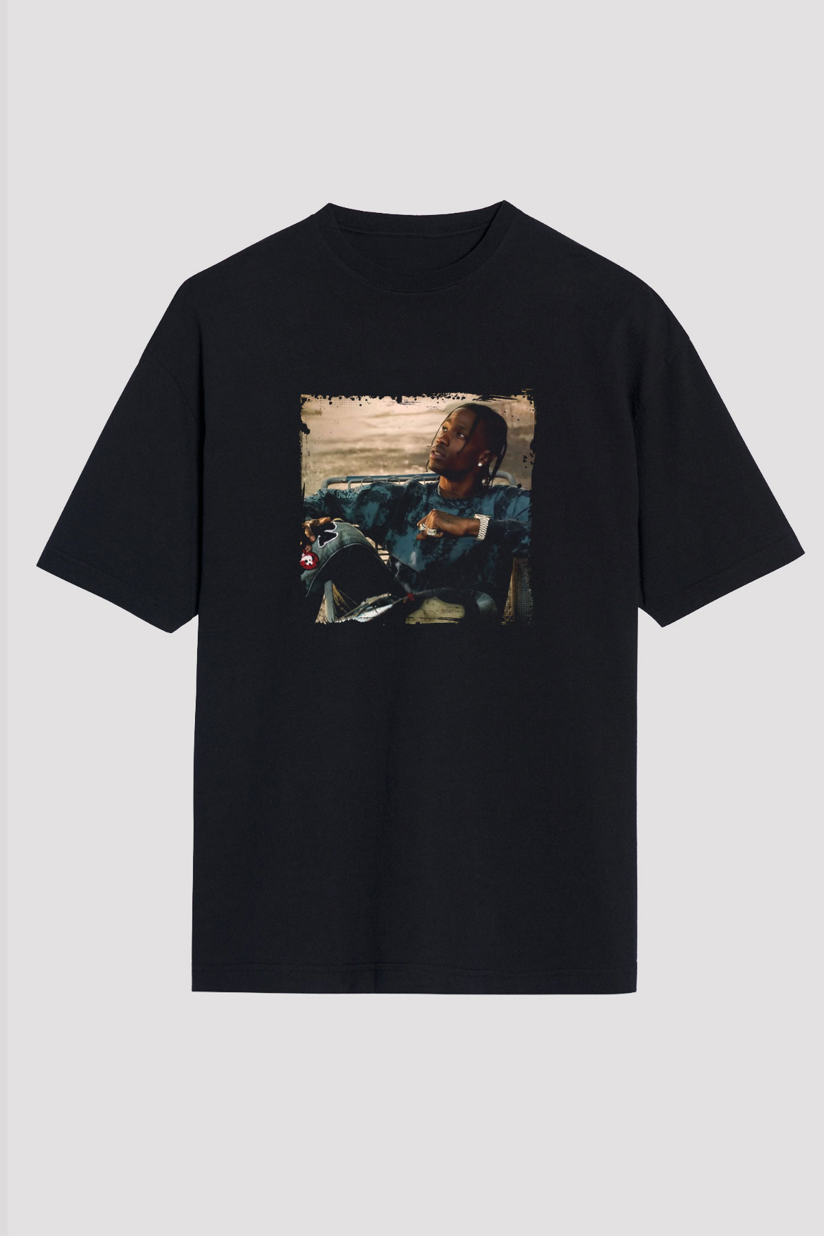 Travis Scott Baskılı Unisex Oversize Siyah Tişört