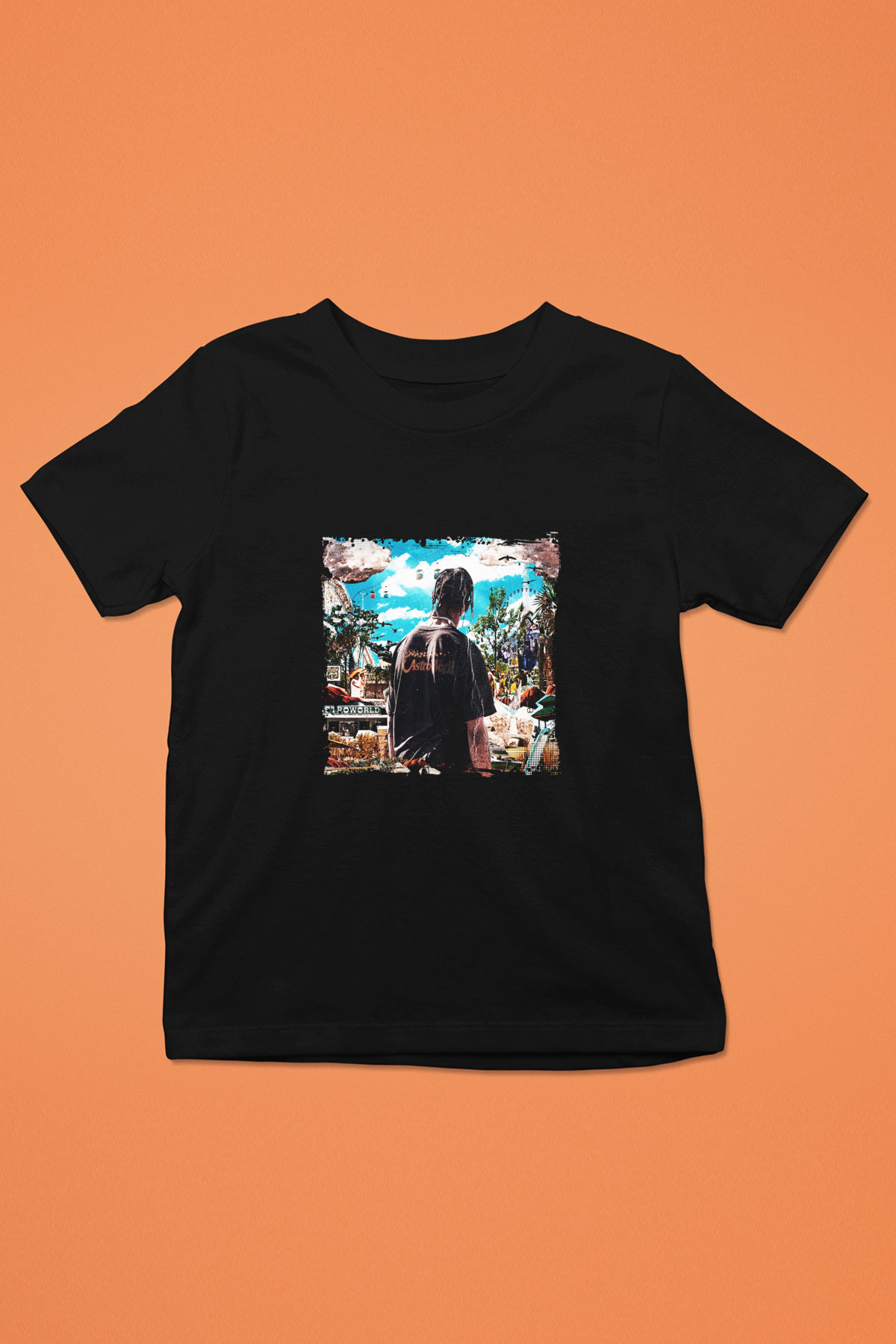 Travis Scott Baskılı Unisex Siyah Çocuk Tişört