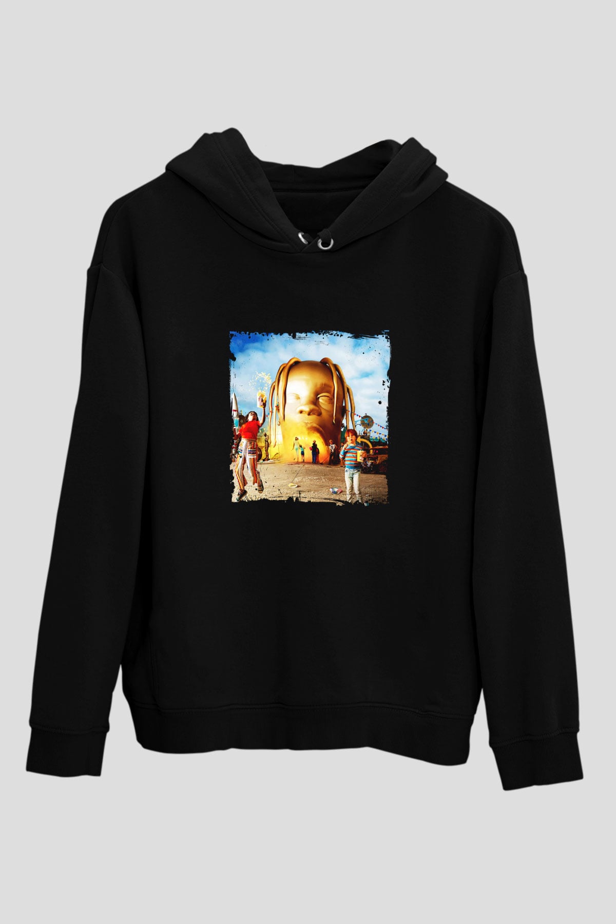 Travis Scott Baskılı Unisex Siyah Hoodie