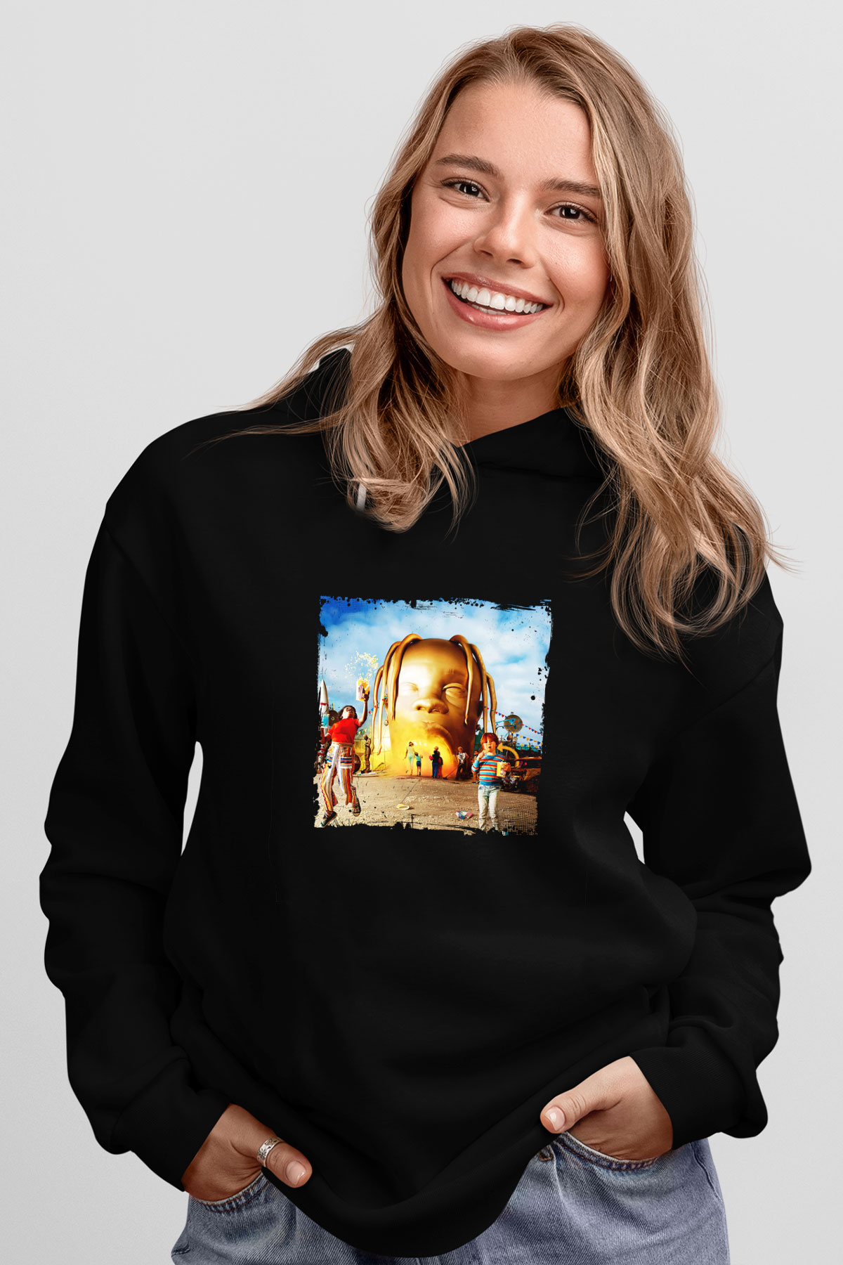 Travis Scott Baskılı Unisex Siyah Hoodie