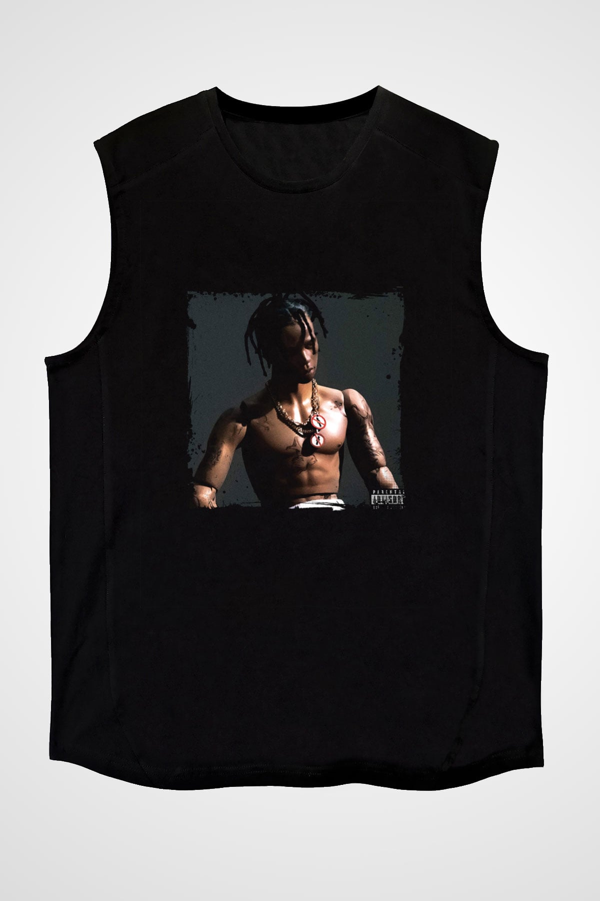 Travis Scott Baskılı Unisex Siyah Kolsuz Tişört