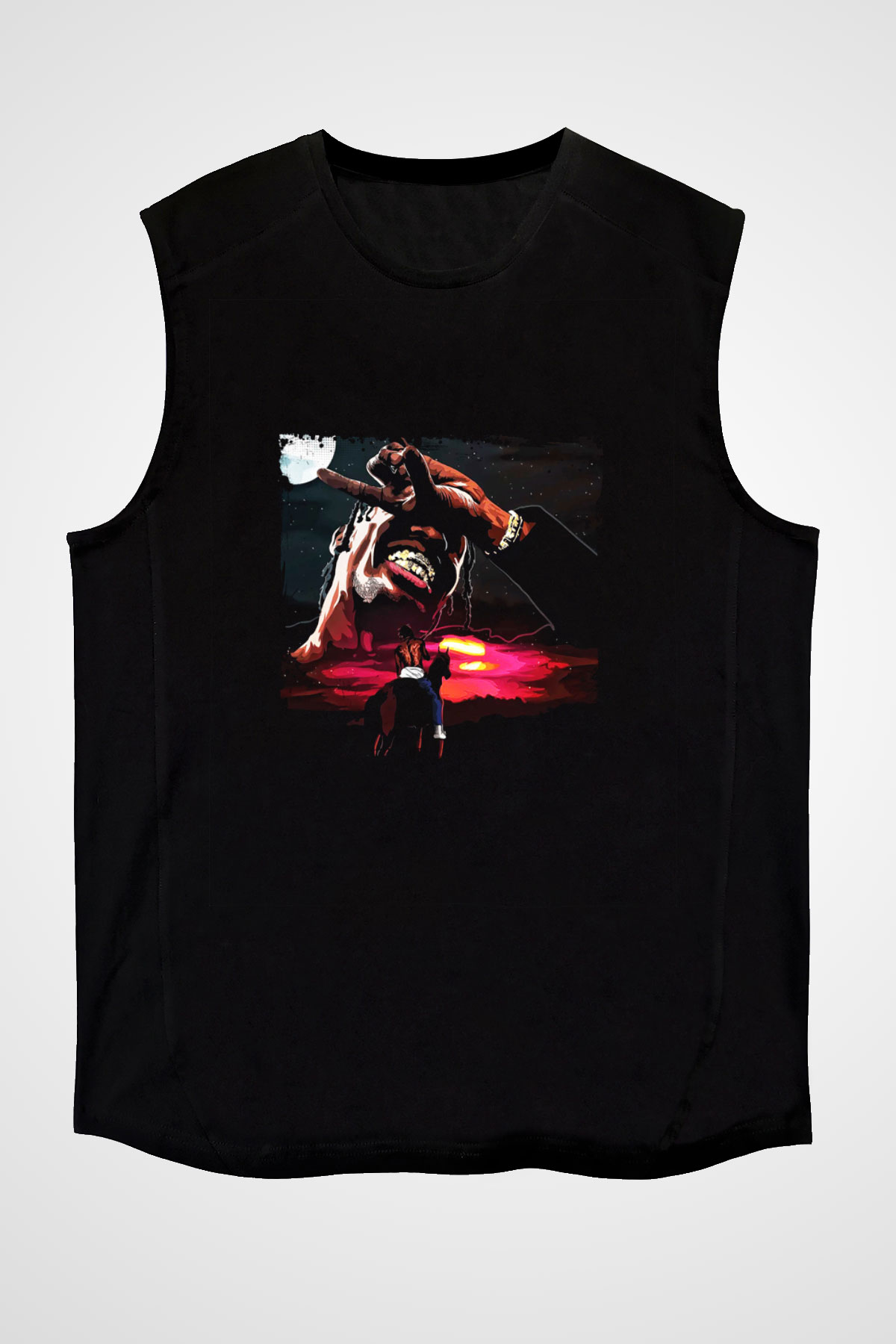 Travis Scott Baskılı Unisex Siyah Kolsuz Tişört