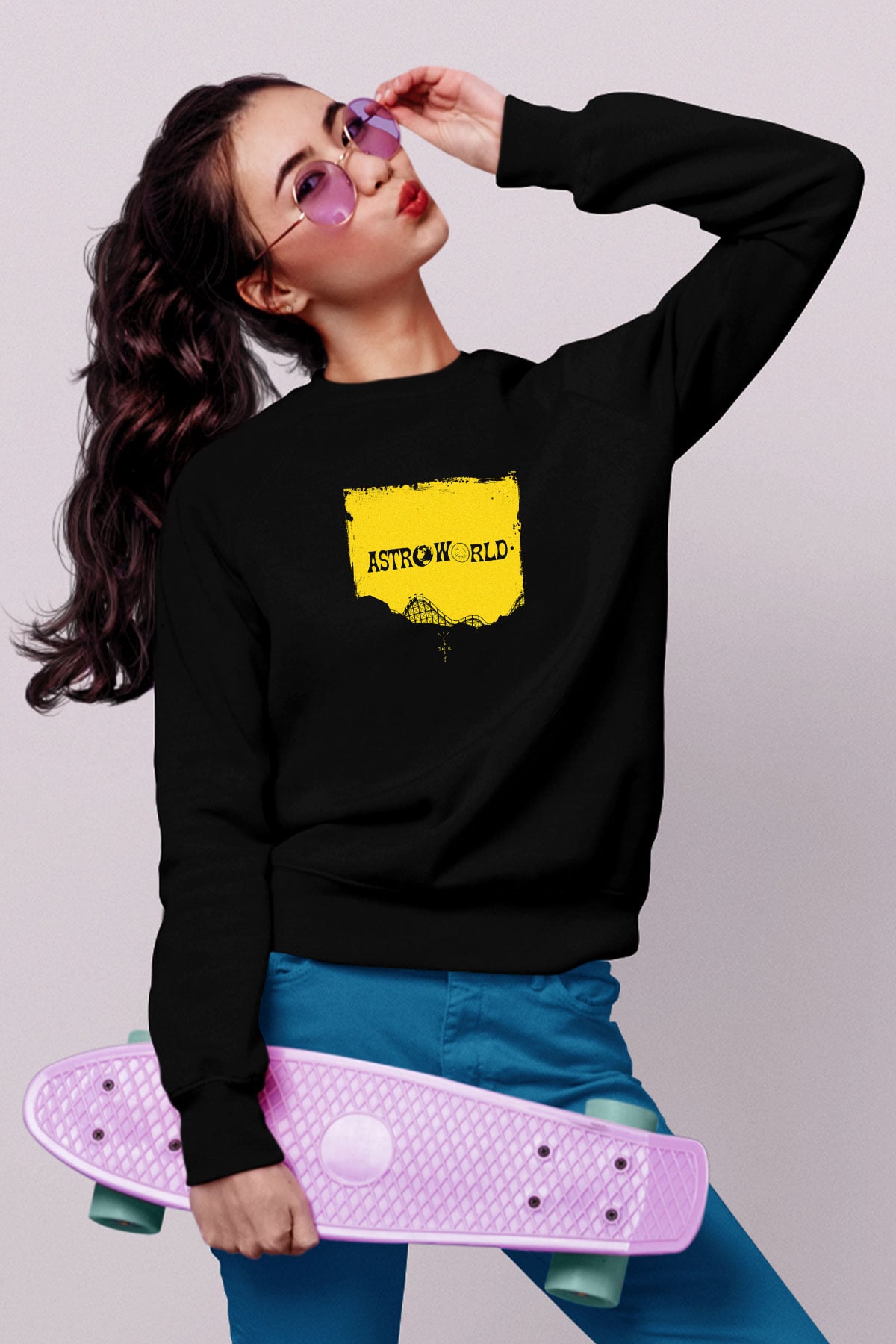 Travis Scott Baskılı Unisex Siyah Sweatshirt
