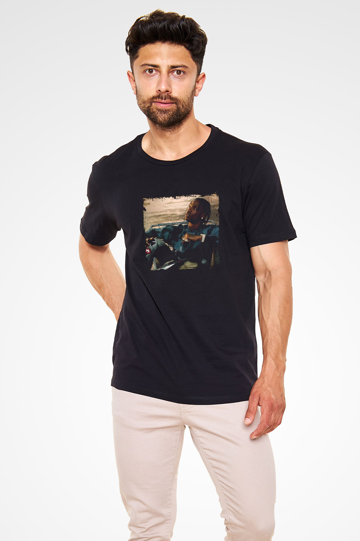 Travis Scott Baskılı Unisex Siyah Tişört