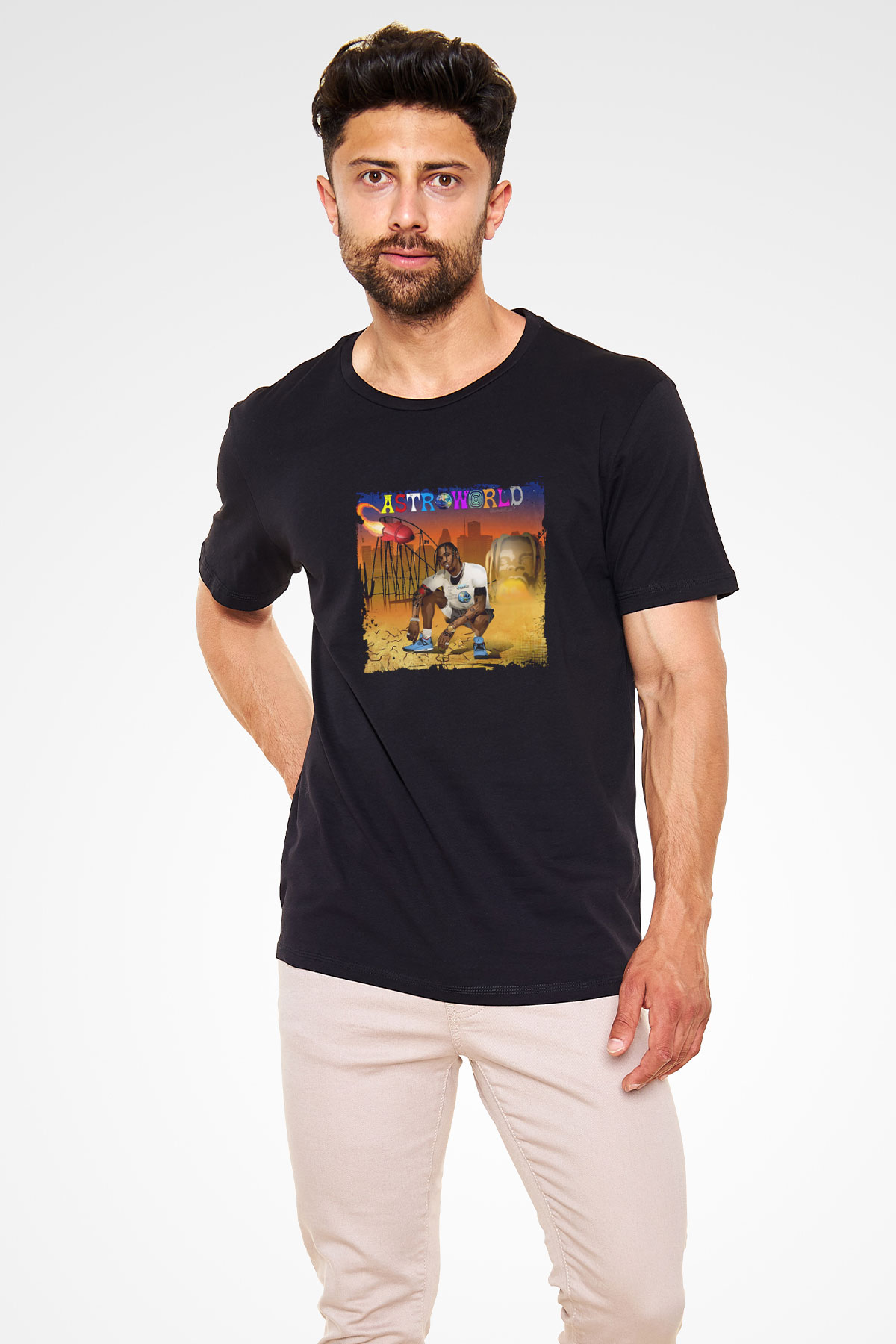Travis Scott Baskılı Unisex Siyah Tişört