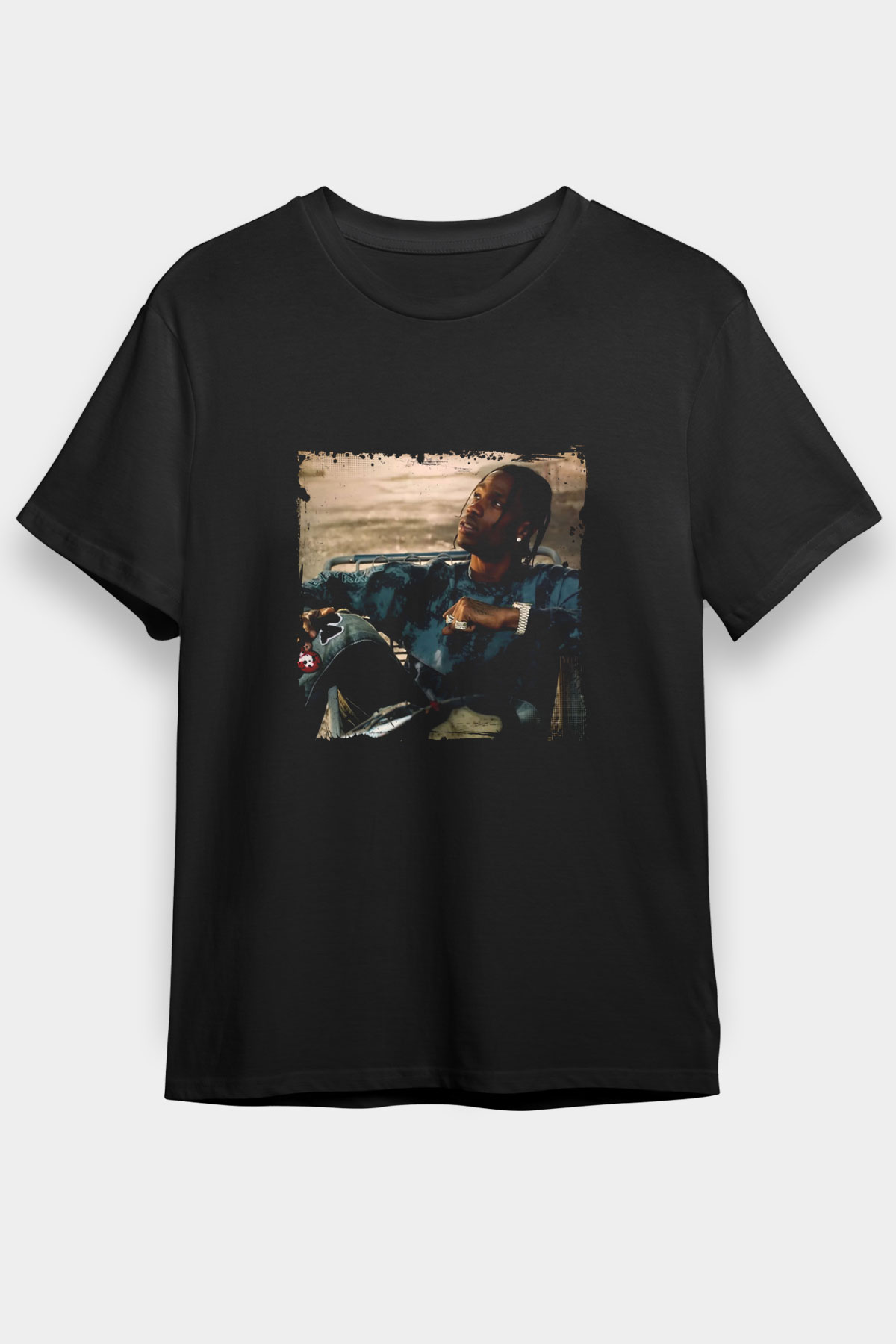 Travis Scott Baskılı Unisex Siyah Tişört
