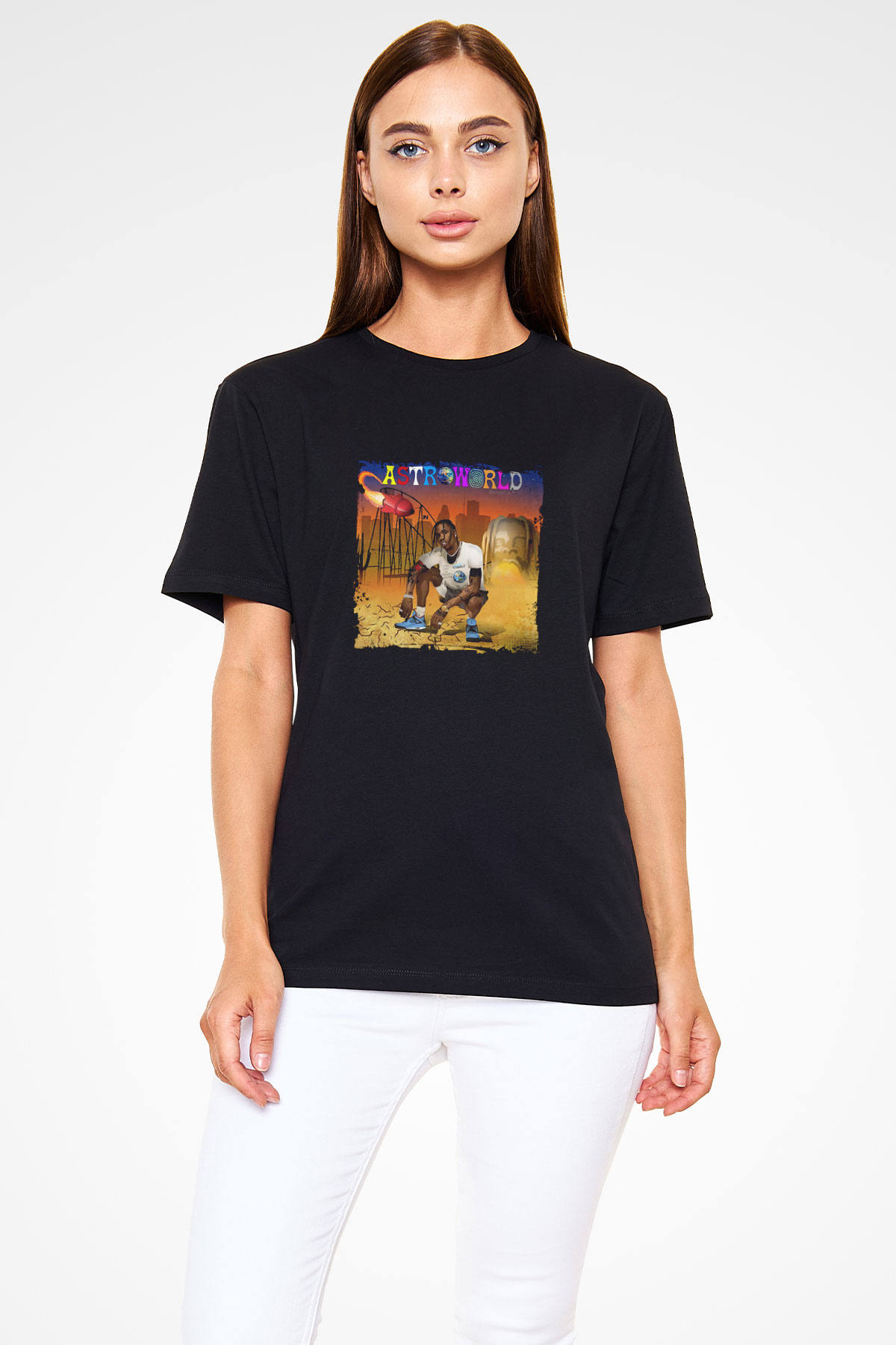 Travis Scott Baskılı Unisex Siyah Tişört