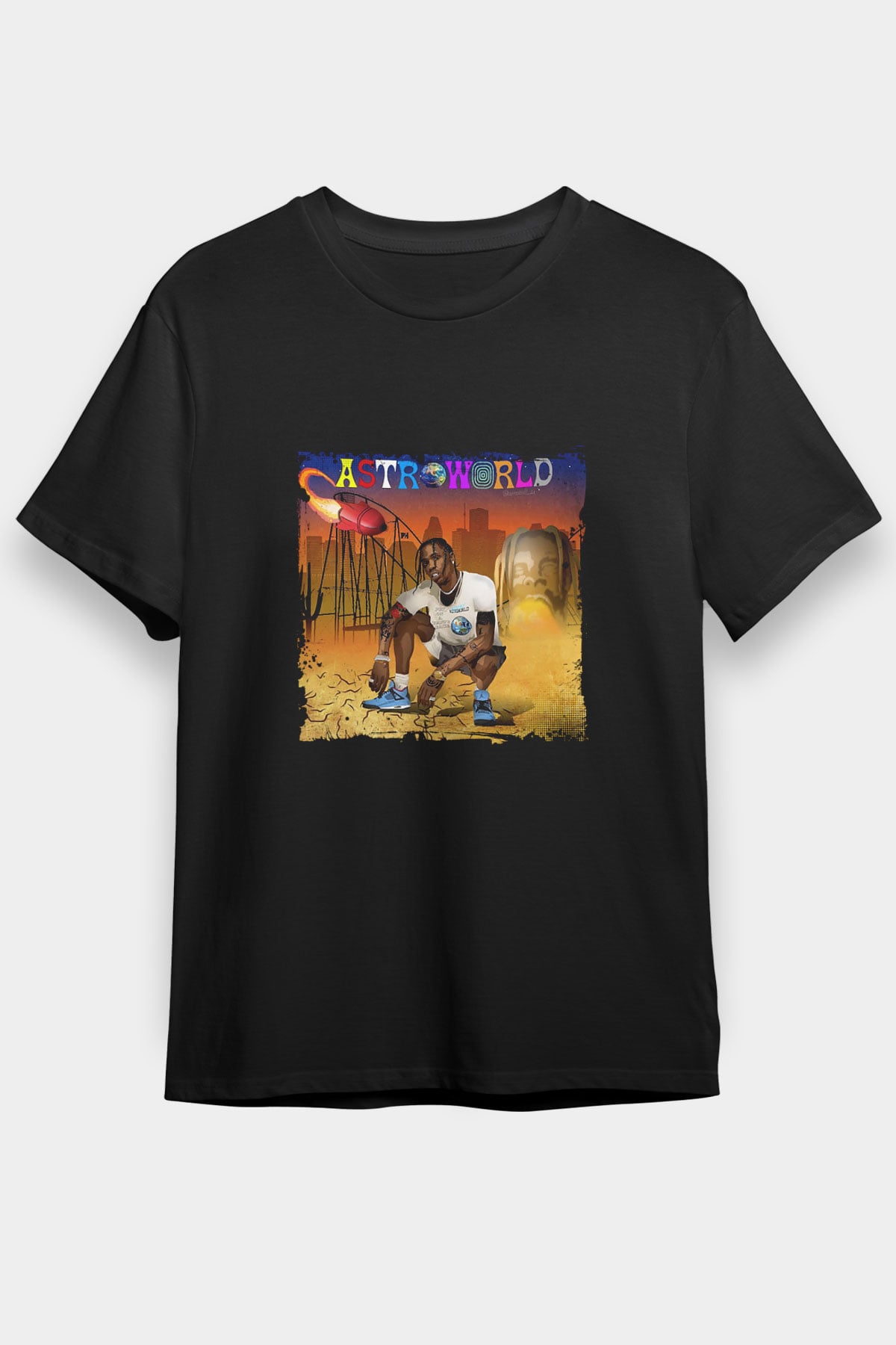 Travis Scott Baskılı Unisex Siyah Tişört