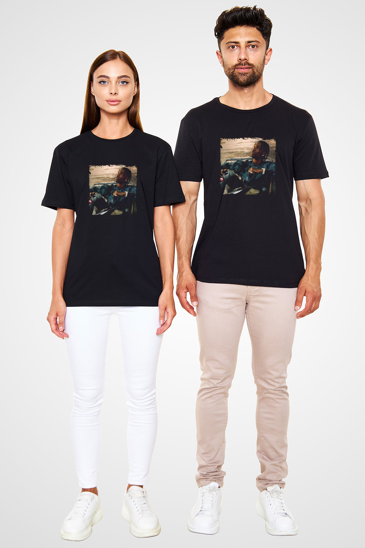 Travis Scott Baskılı Unisex Siyah Tişört
