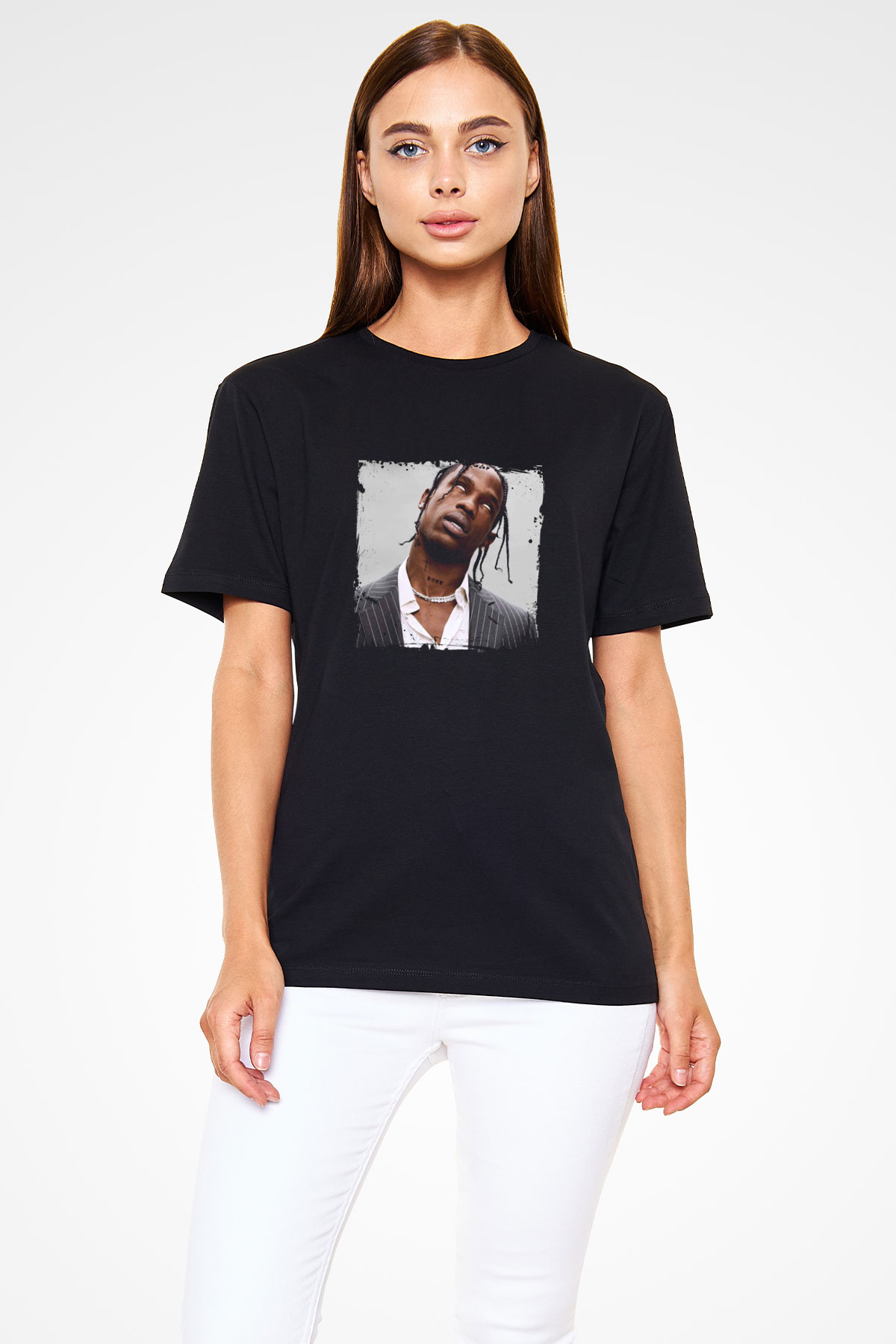 Travis Scott Baskılı Unisex Siyah Tişört