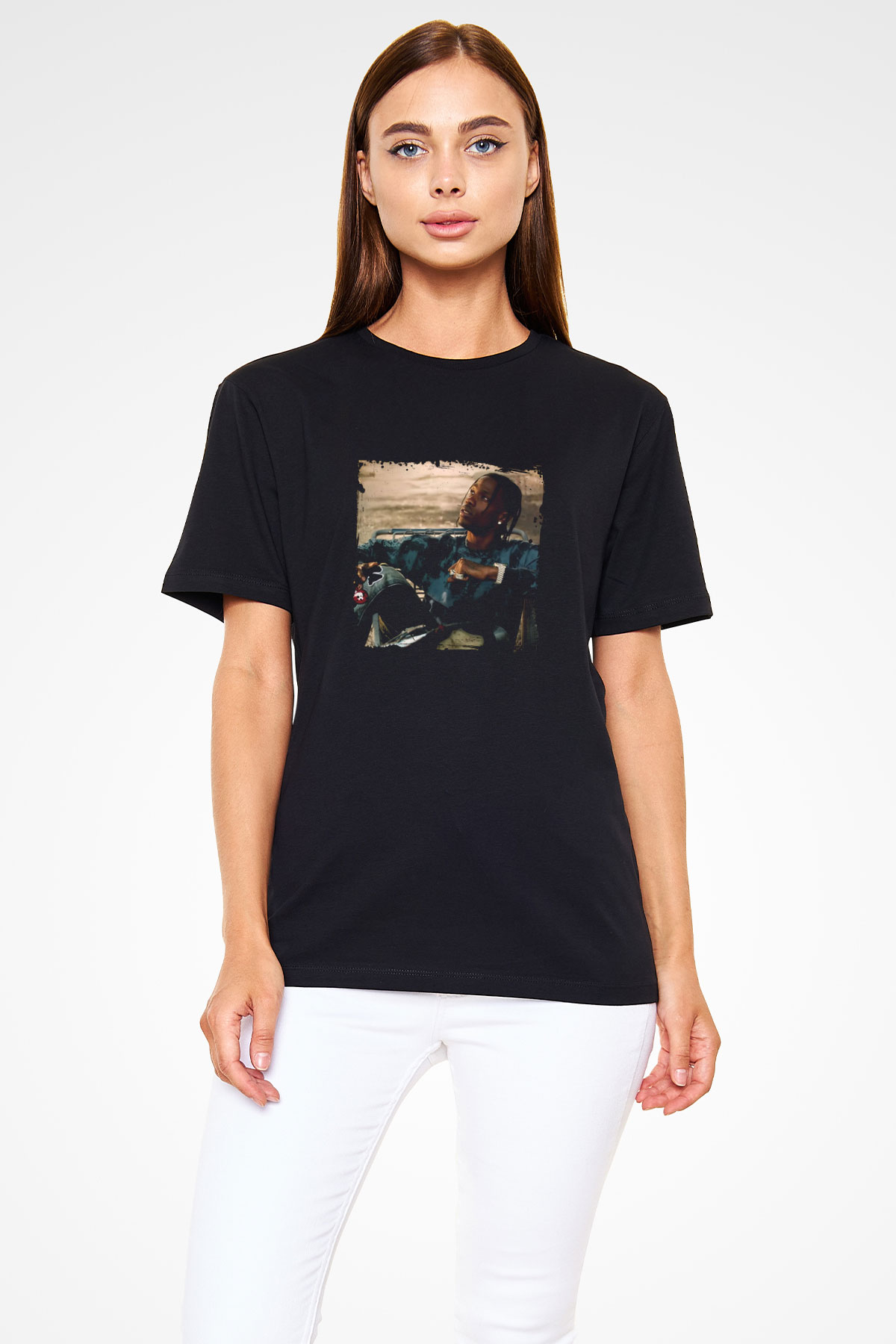 Travis Scott Baskılı Unisex Siyah Tişört