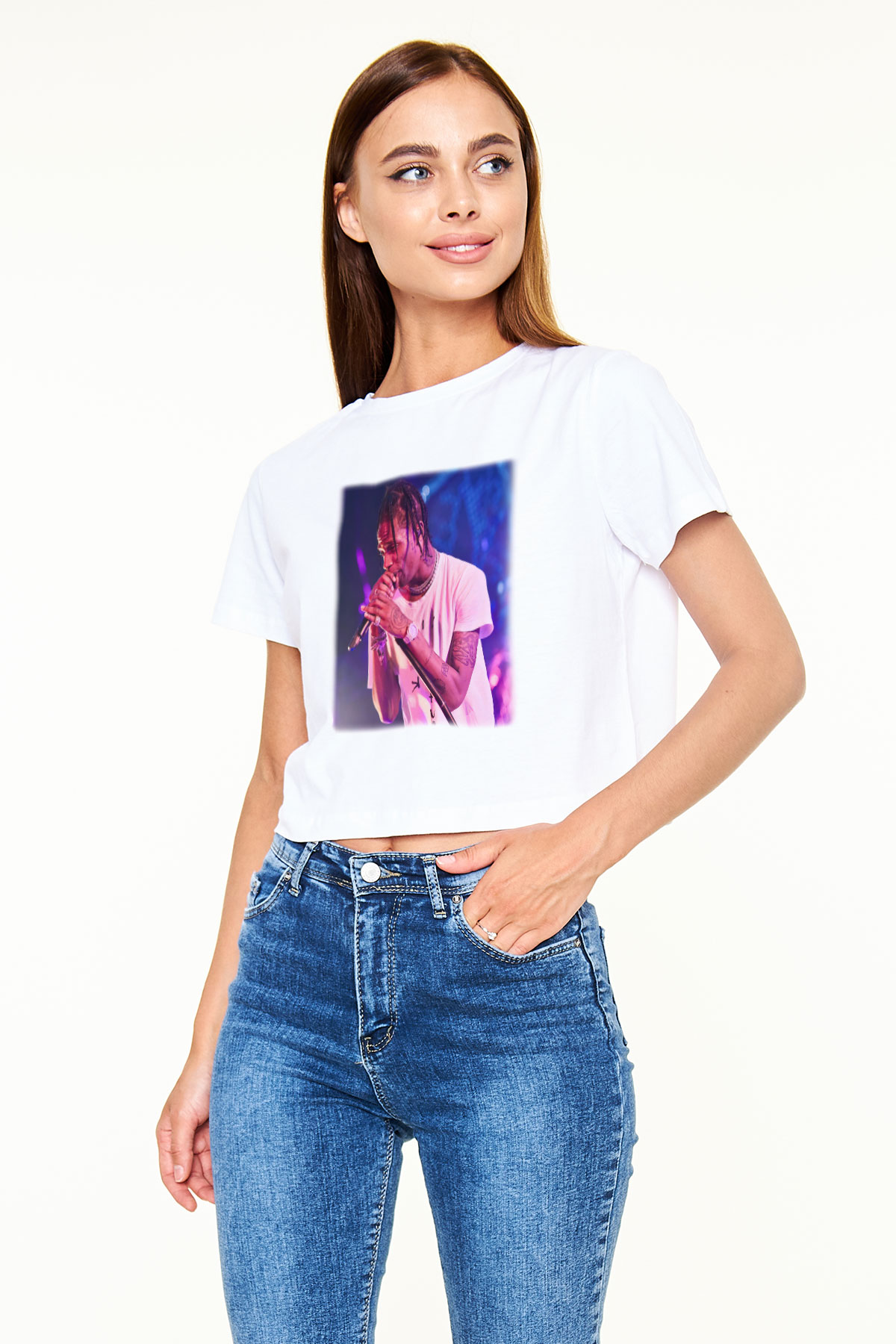 Travis Scott Beyaz Croptop Tişört