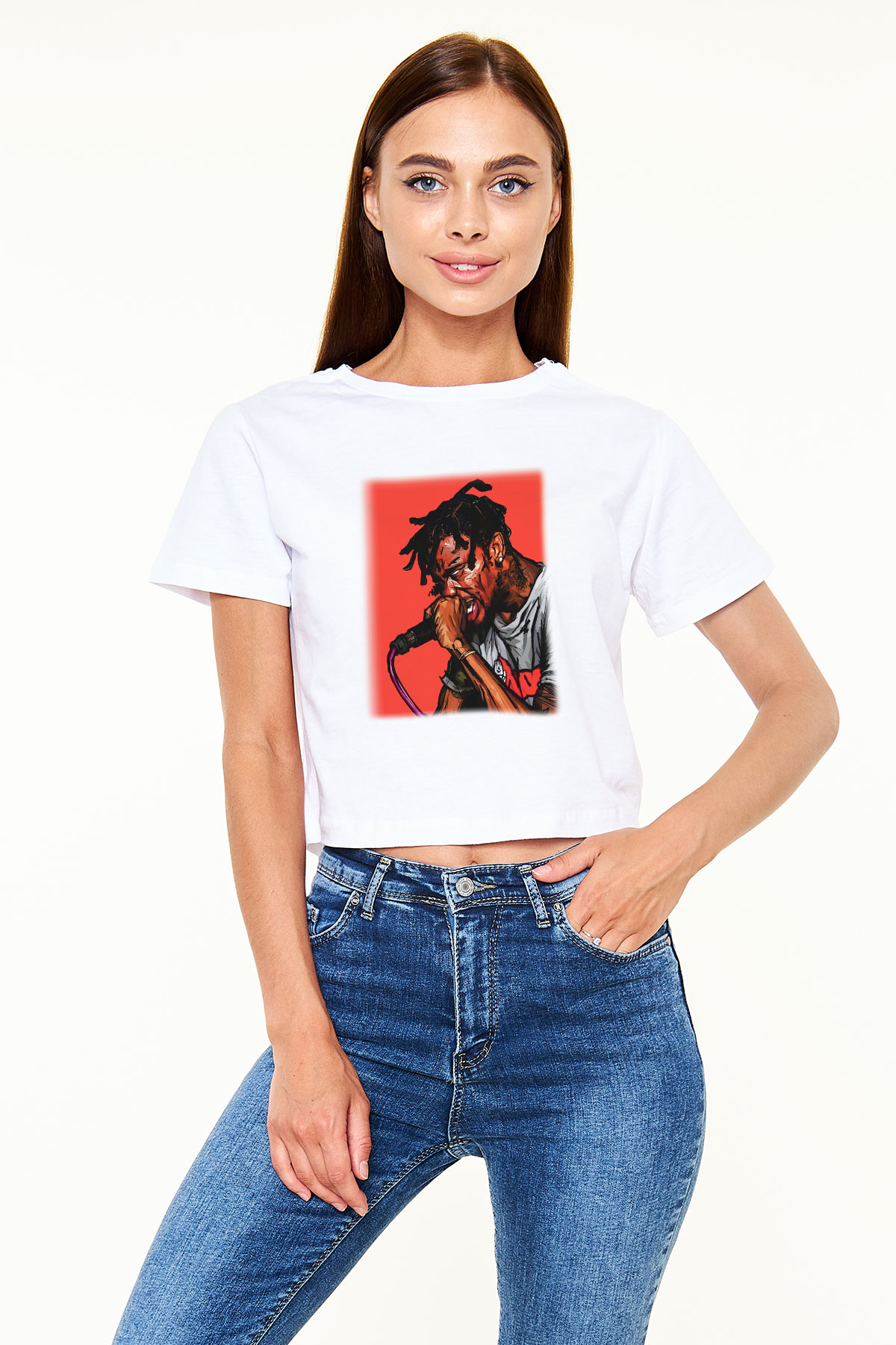Travis Scott Beyaz Croptop Tişört