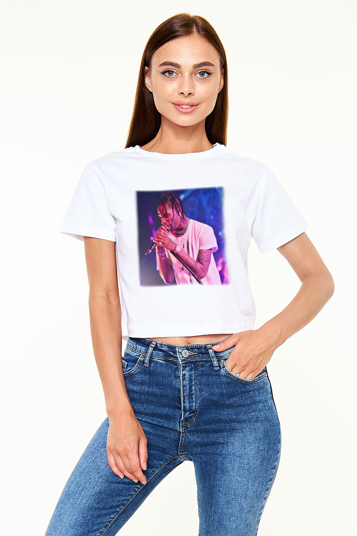 Travis Scott Beyaz Croptop Tişört