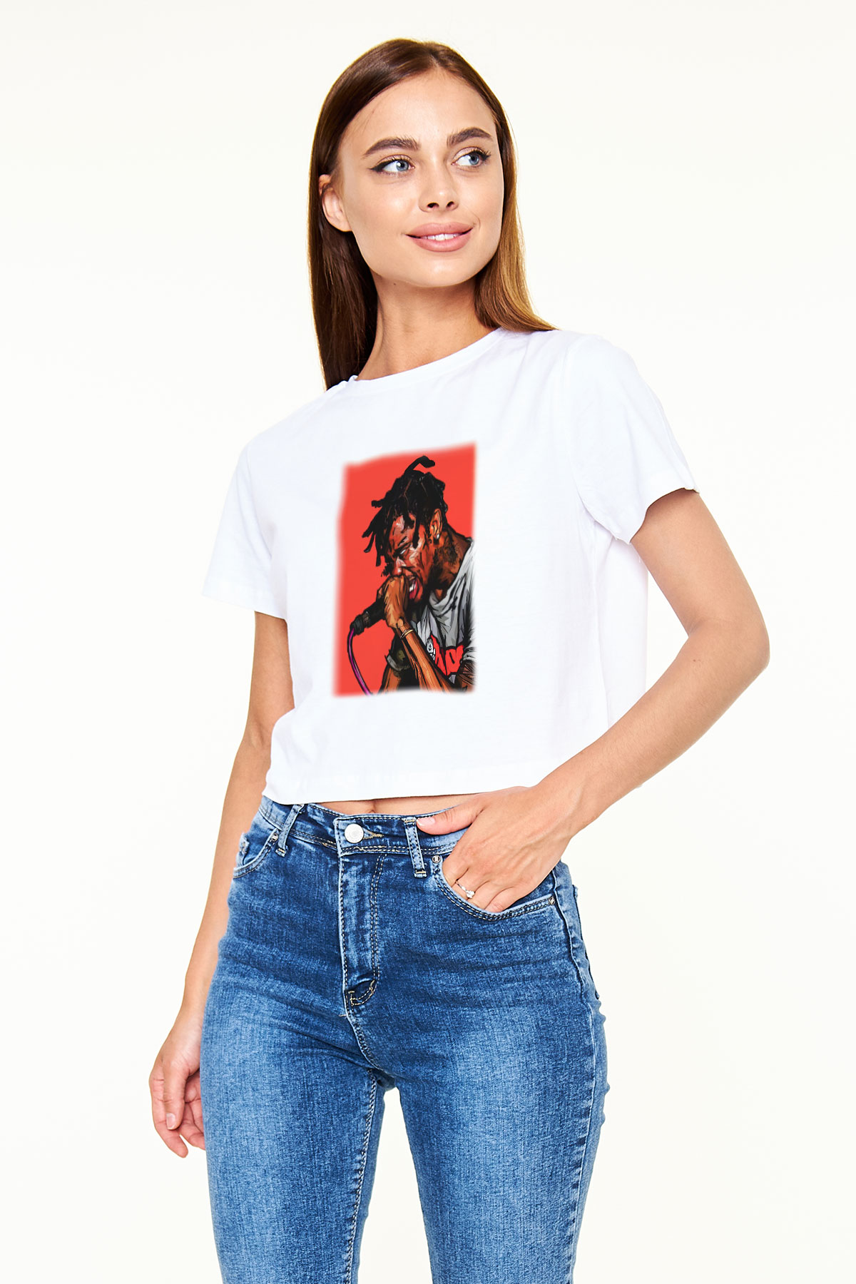 Travis Scott Beyaz Croptop Tişört