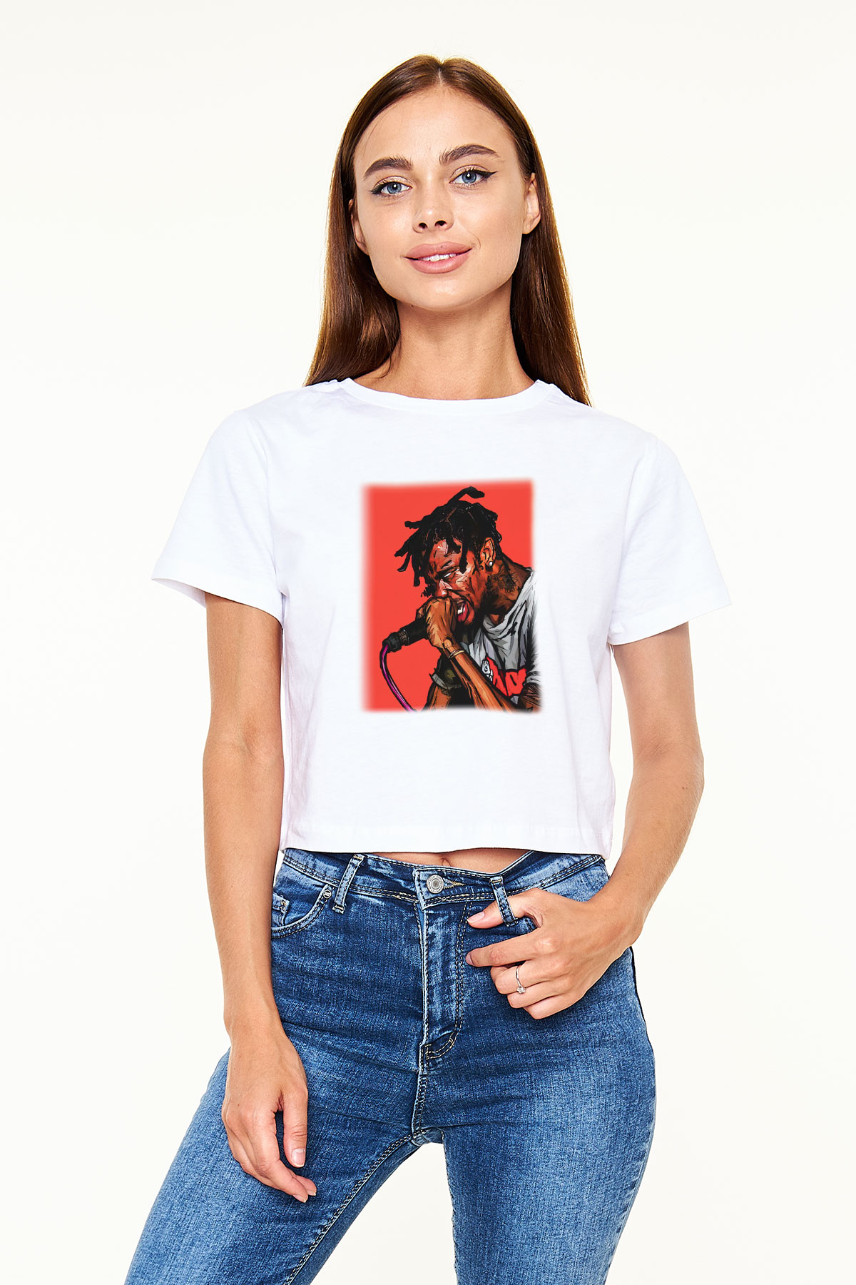Travis Scott Beyaz Croptop Tişört