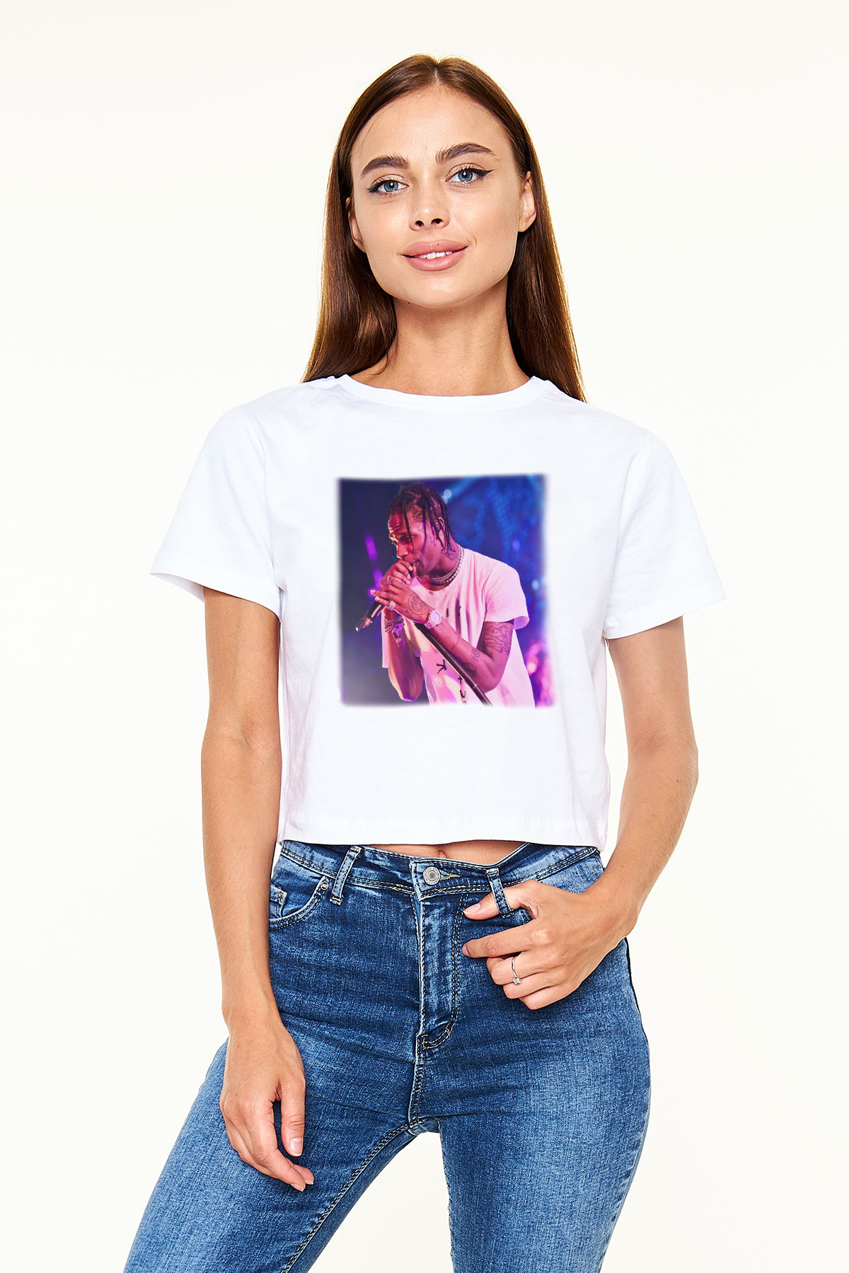 Travis Scott Beyaz Croptop Tişört