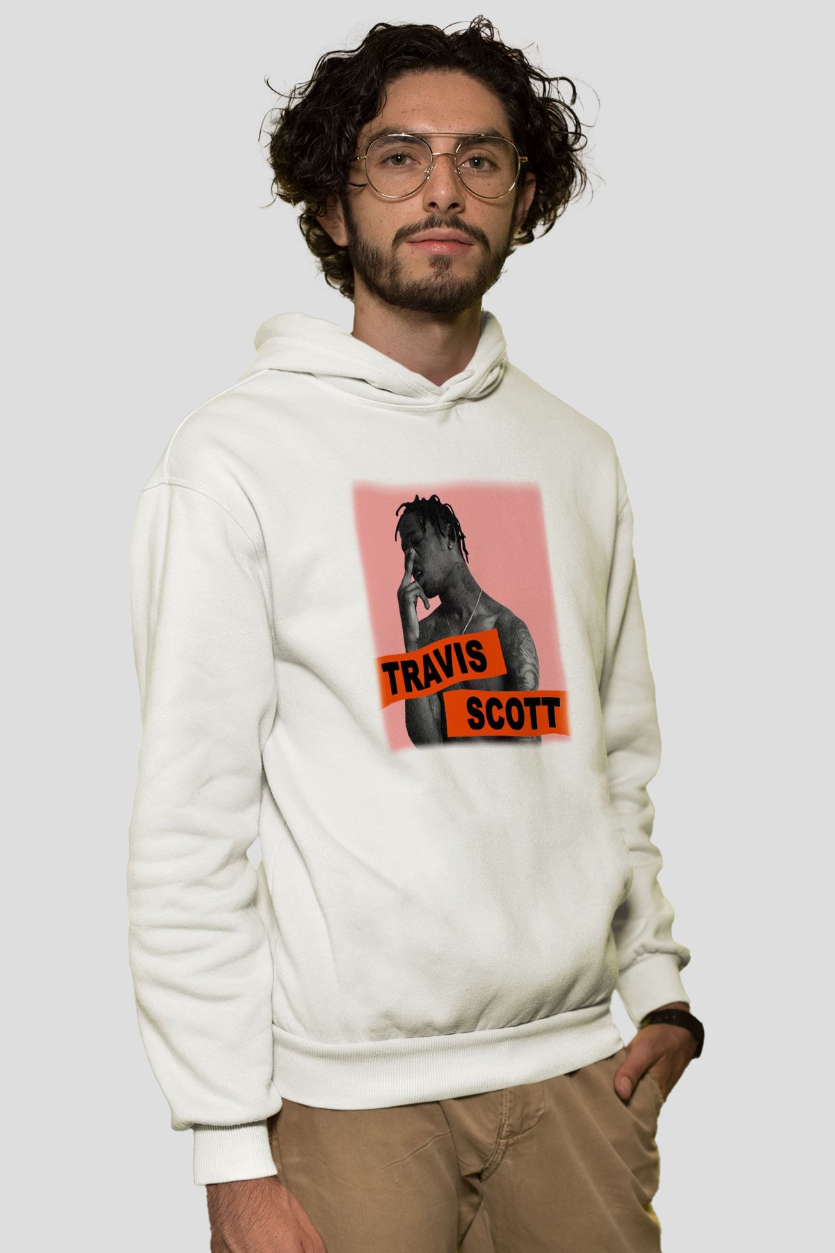 Travis Scott Beyaz Unisex Kapşonlu Sweatshirt