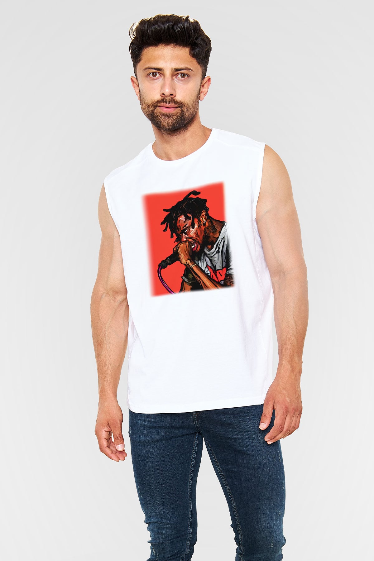 Travis Scott Beyaz Unisex Kolsuz Tişört