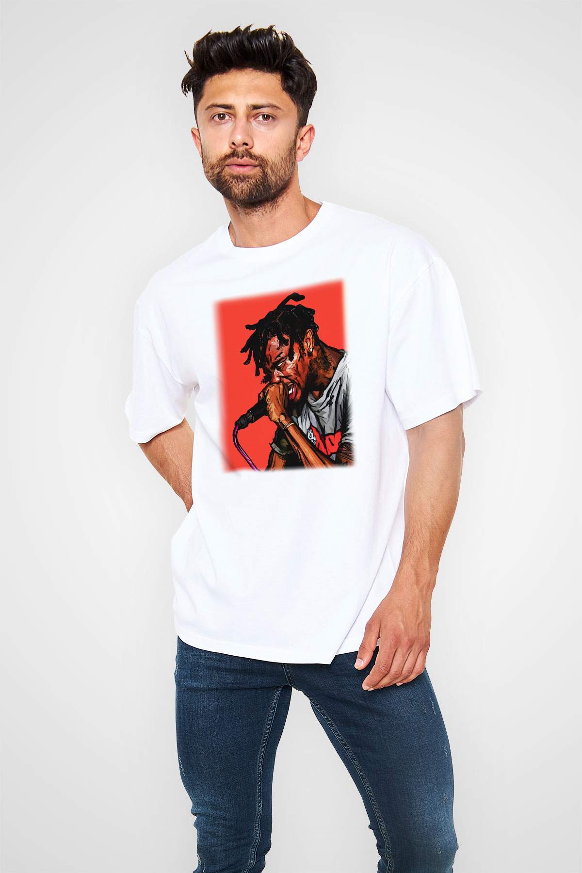 Travis Scott Beyaz Unisex Oversize Tişört T-Shirt