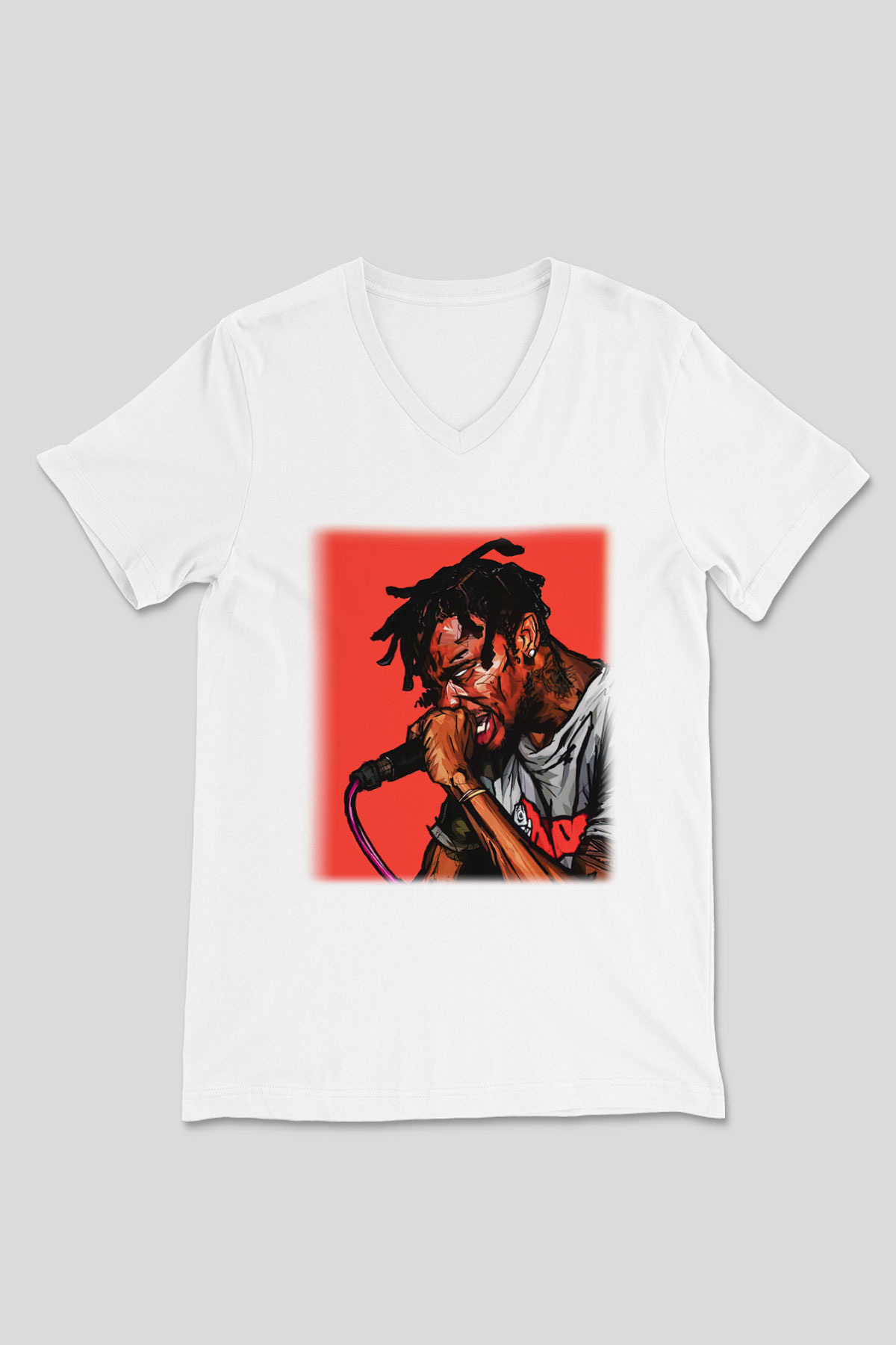 Travis Scott Beyaz Unisex V Yaka Tişört T-Shirt