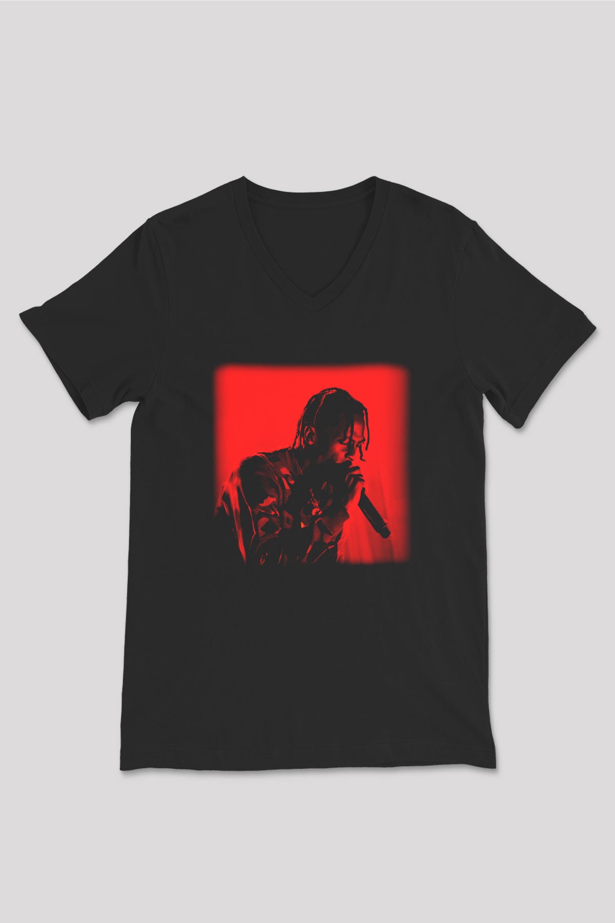 Travis Scott Siyah Unisex V Yaka Tişört T-Shirt