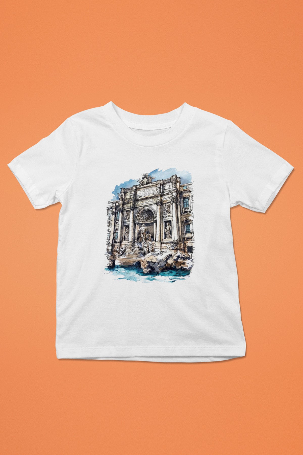 Trevi Çeşmesi Baskılı Beyaz Unisex Çocuk Tişört
