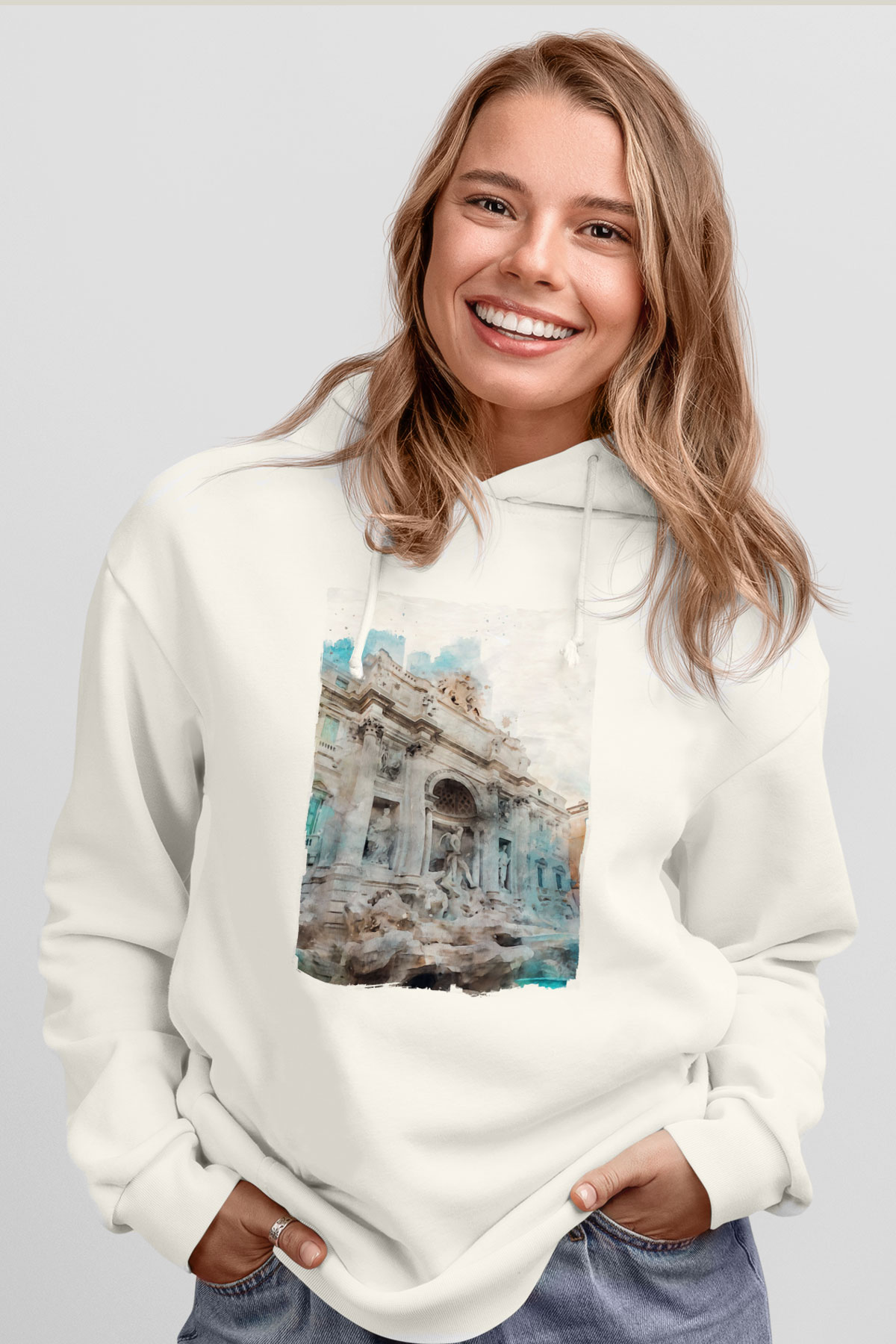 Trevi Çeşmesi Beyaz Unisex Hoodie